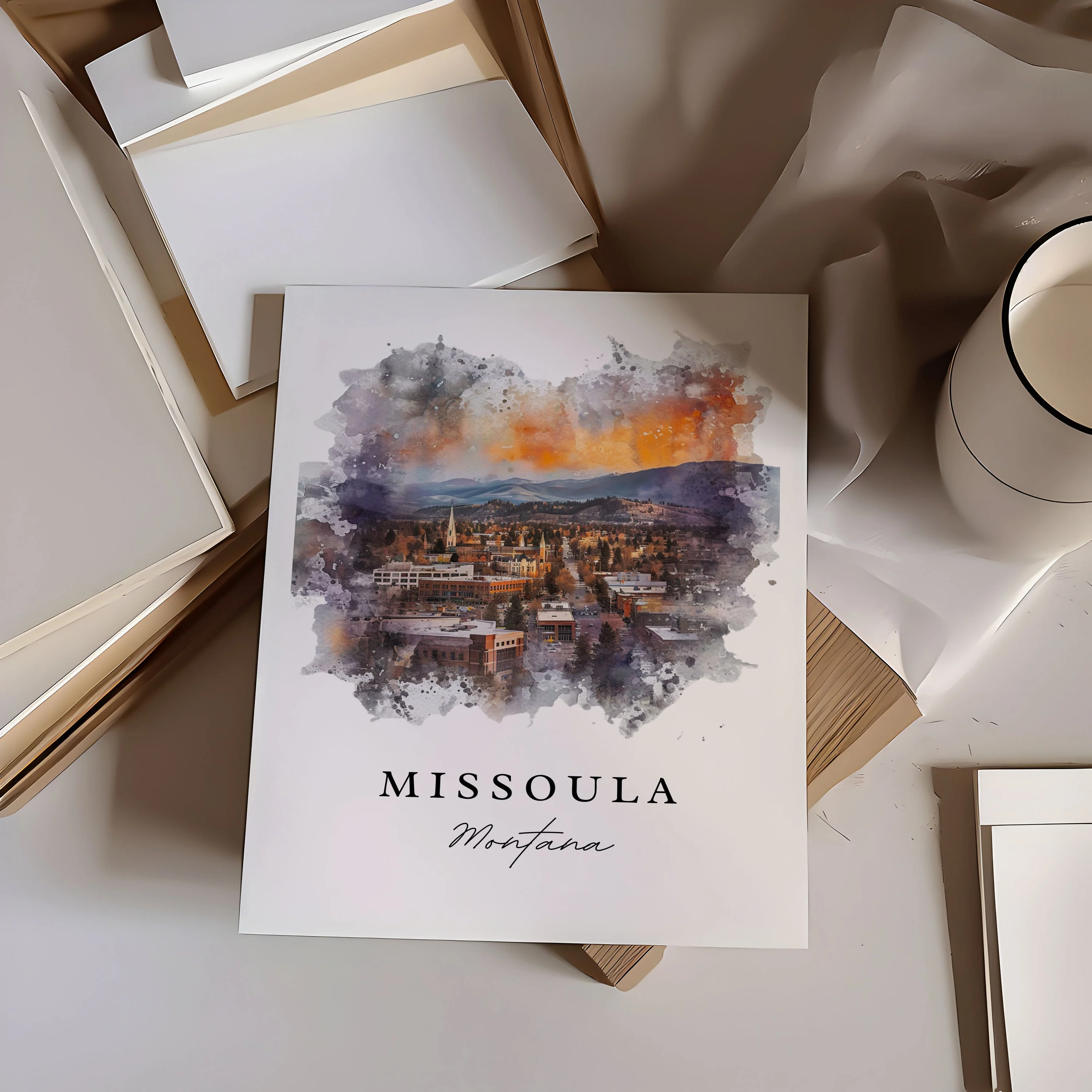 Missoula, Montana Watercolor Art Print - Image 2