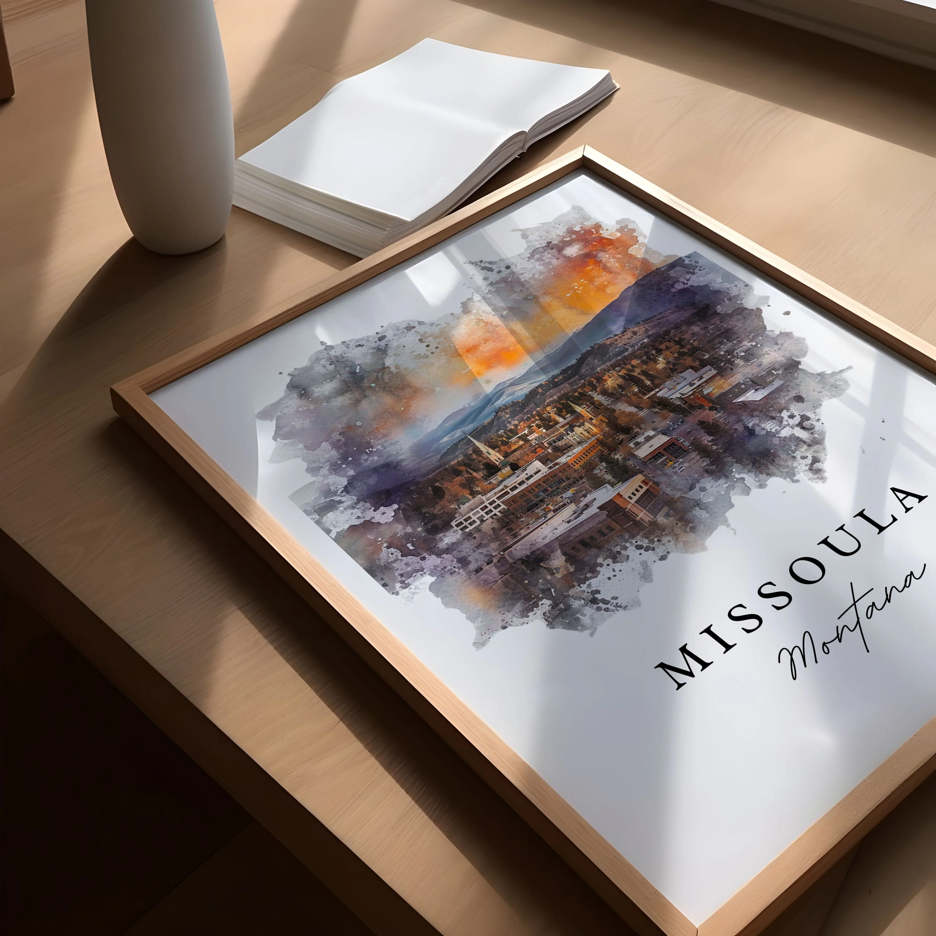 Missoula, Montana Watercolor Art Print - Image 3
