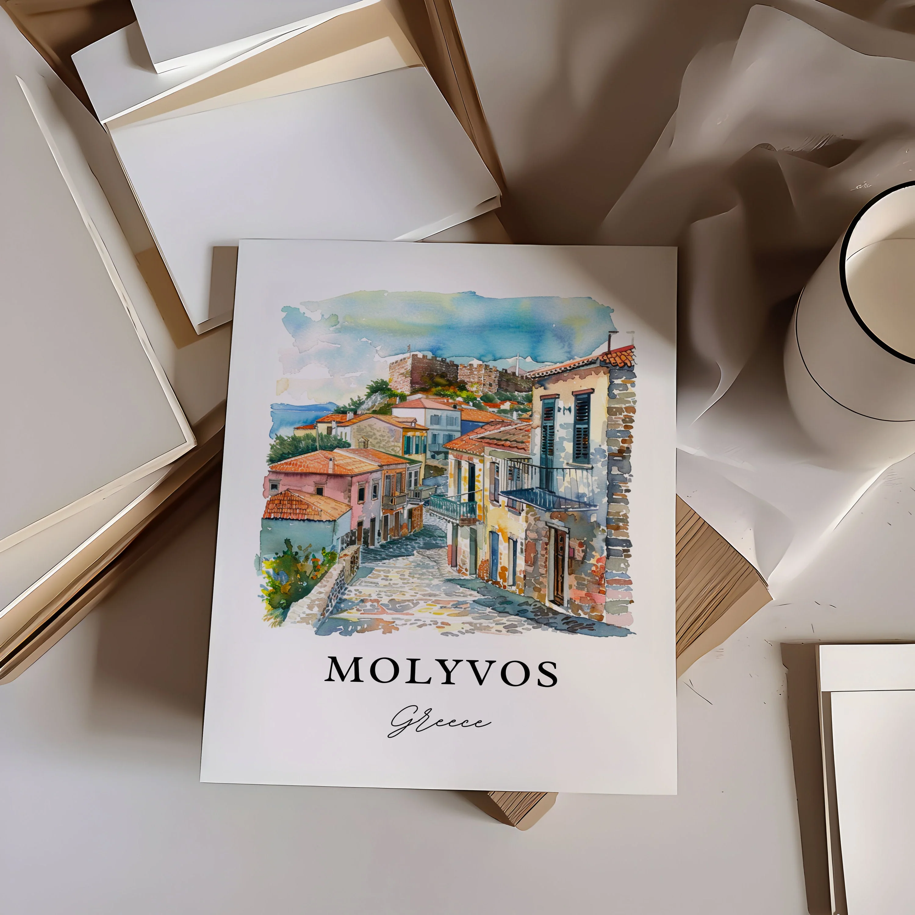 Molyvos, Greece – Watercolor Art Print - Image 2