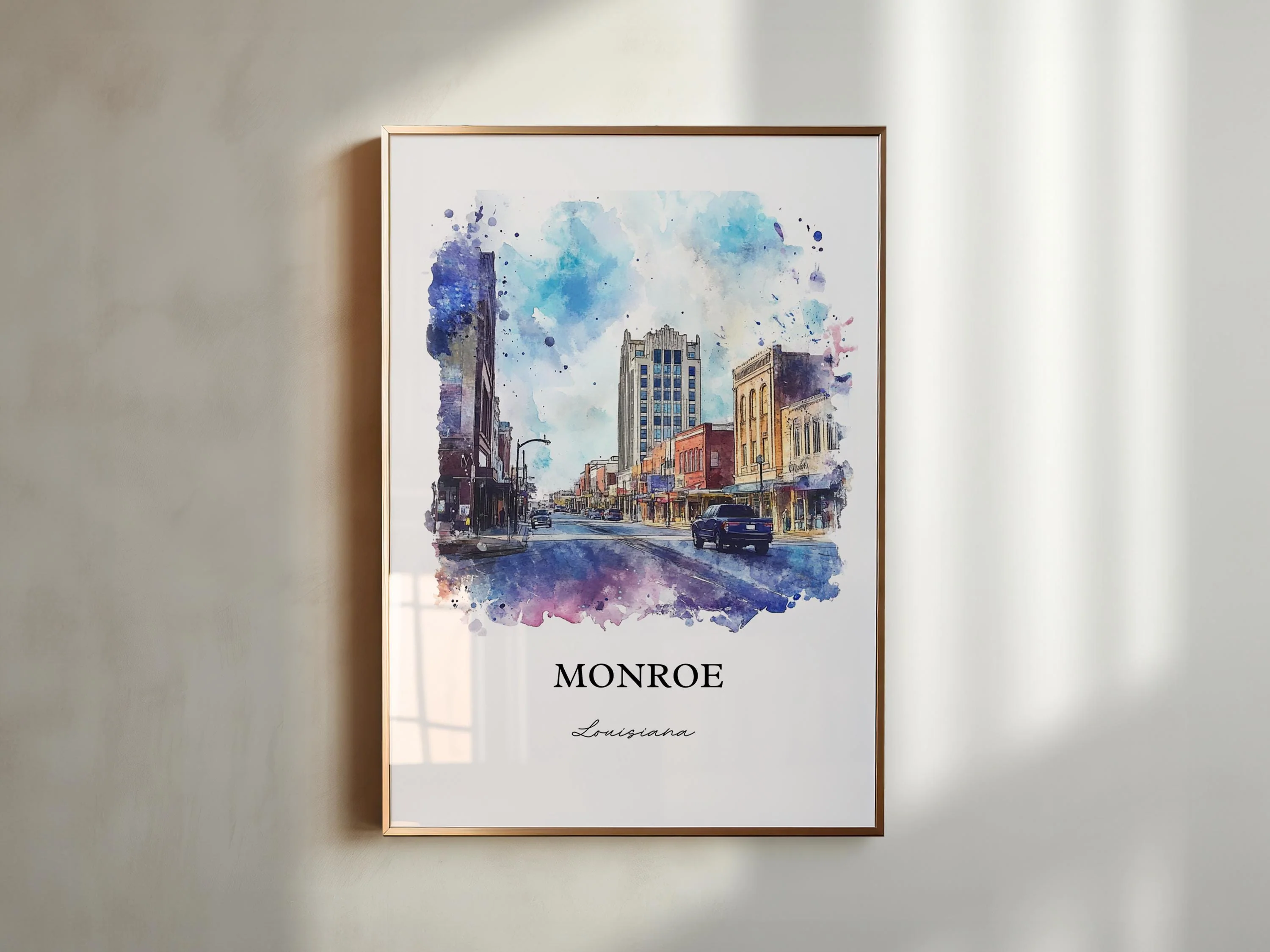 Monroe, Louisiana, Louisiana – Watercolor Art Print - Image 3