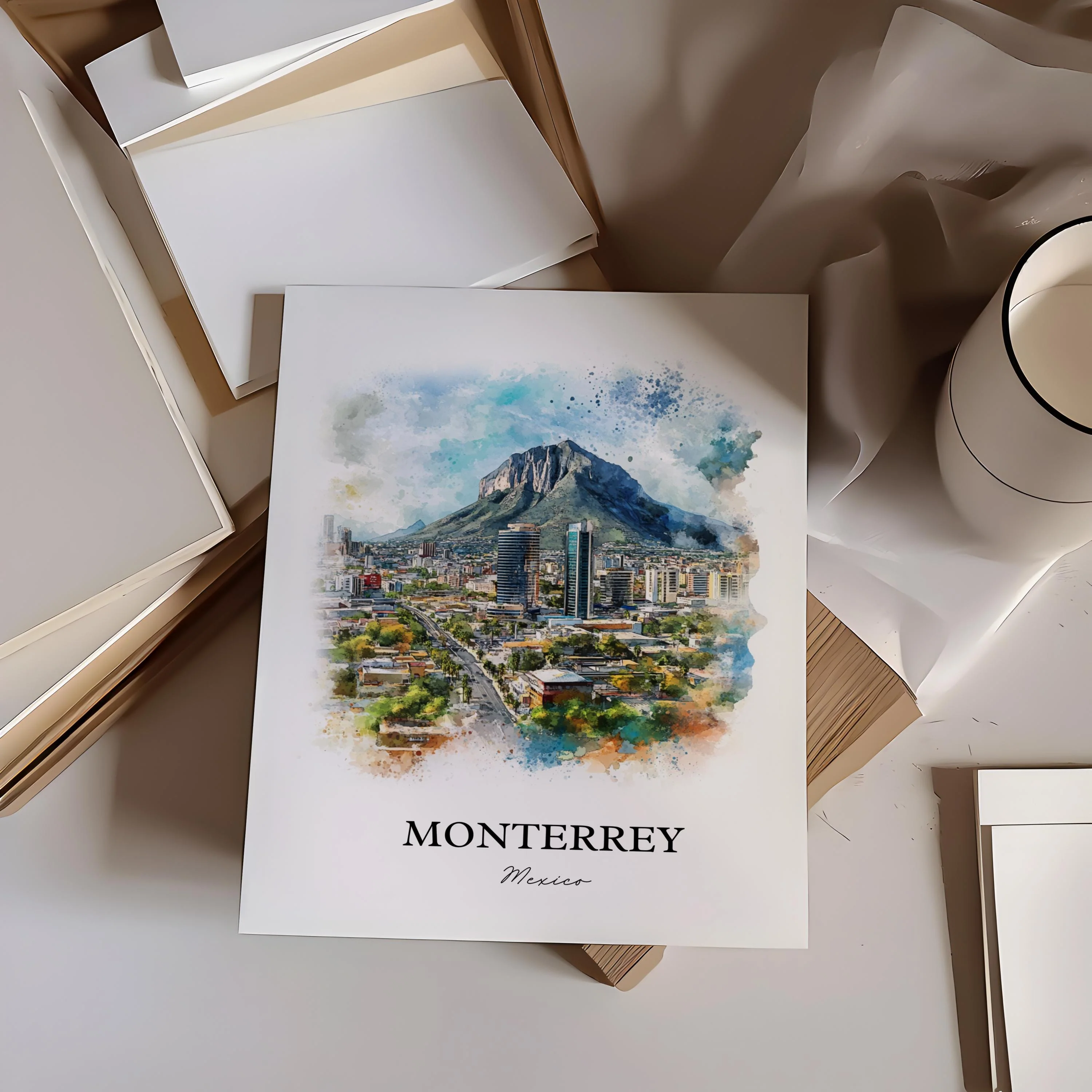 Monterrey, Mexico – Watercolor Art Print - Image 2