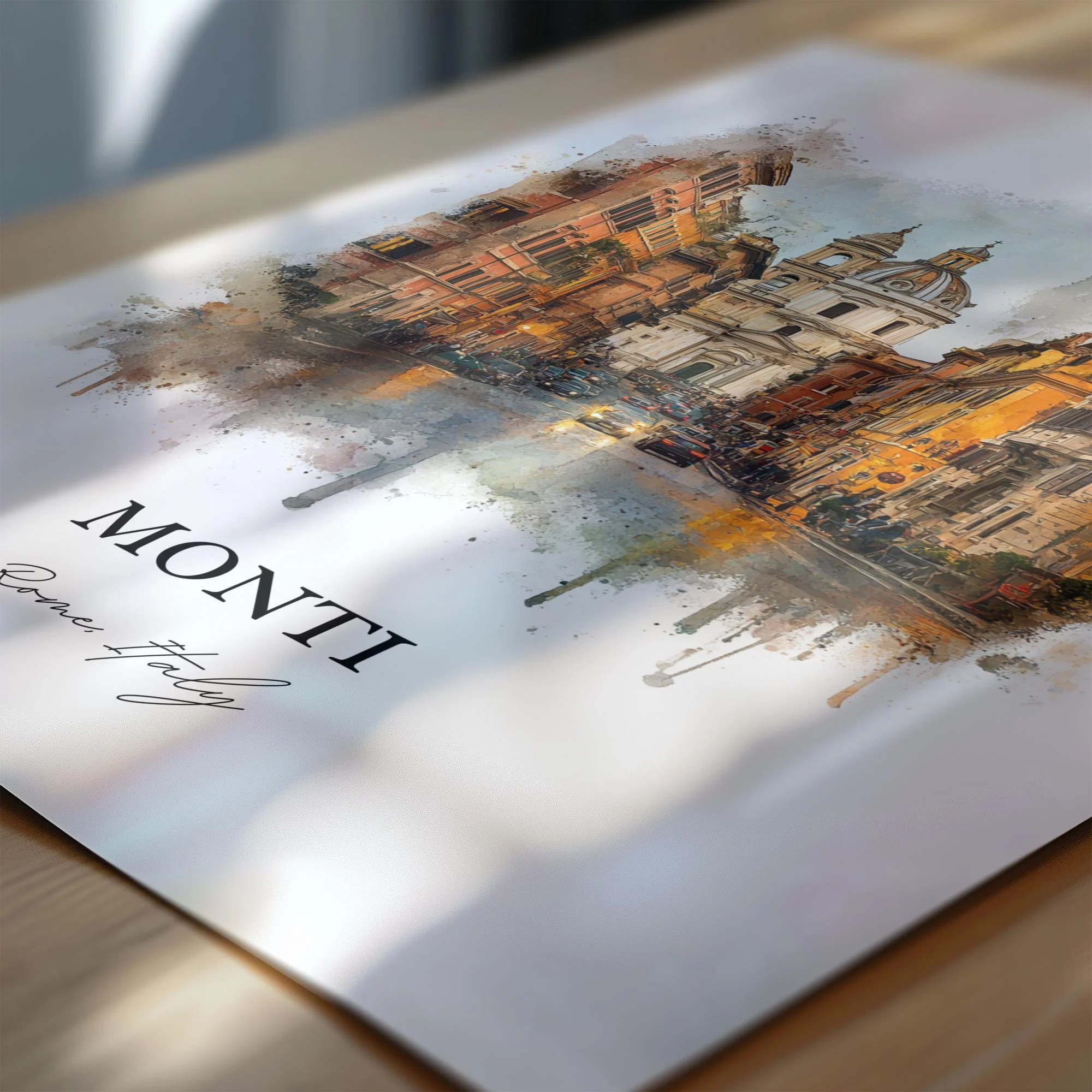 Monti Rome, Italy – Watercolor Art Print - Image 3