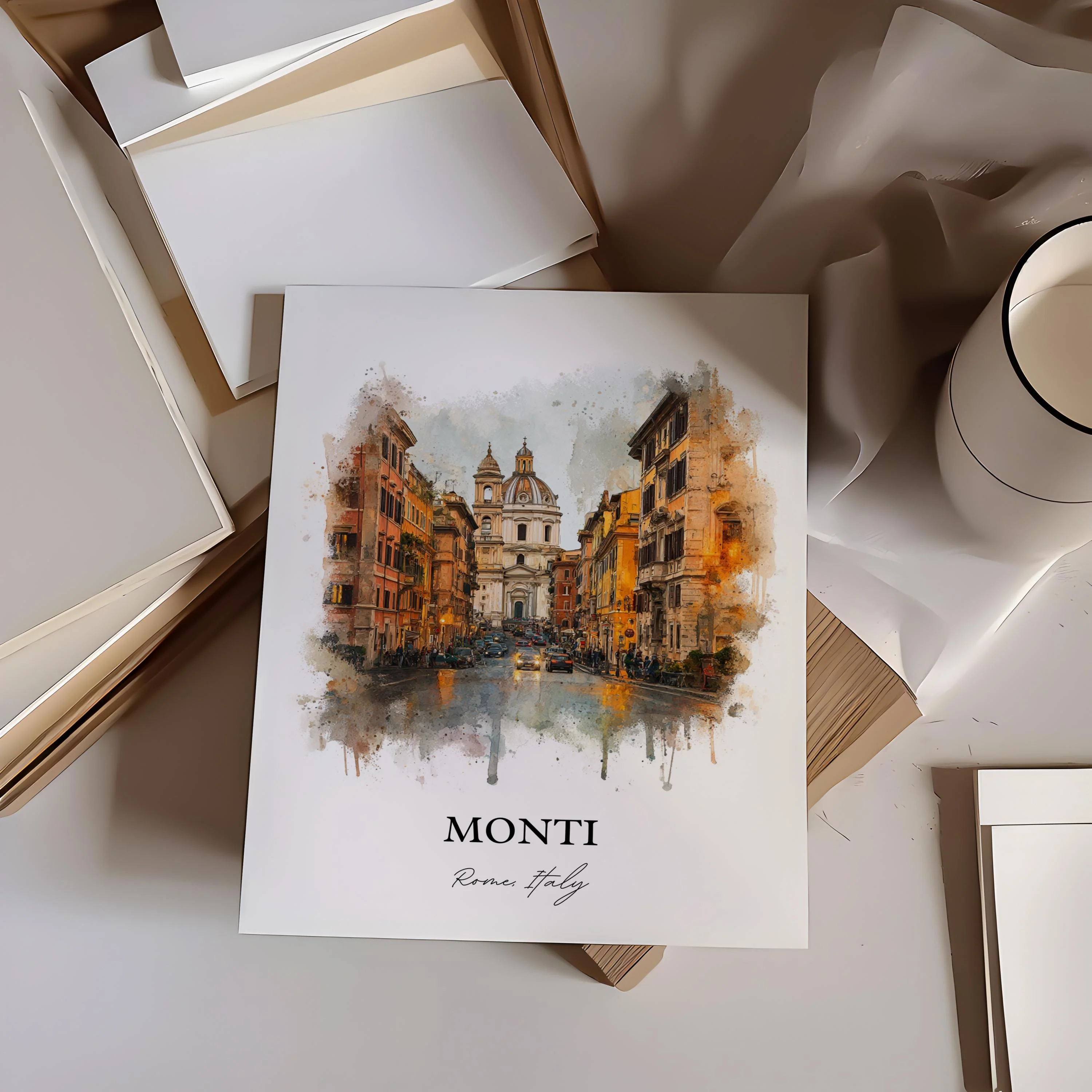 Monti Rome, Italy – Watercolor Art Print - Image 7