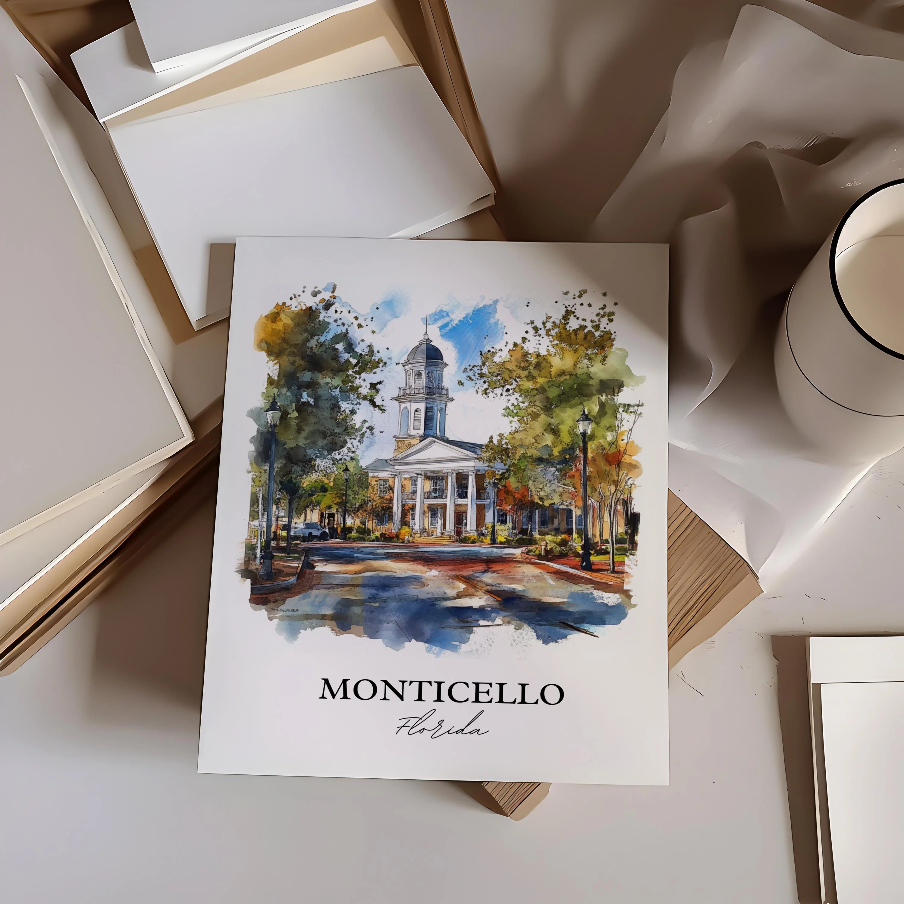 Monticello, FL, USA – Watercolor Art Print - Image 6