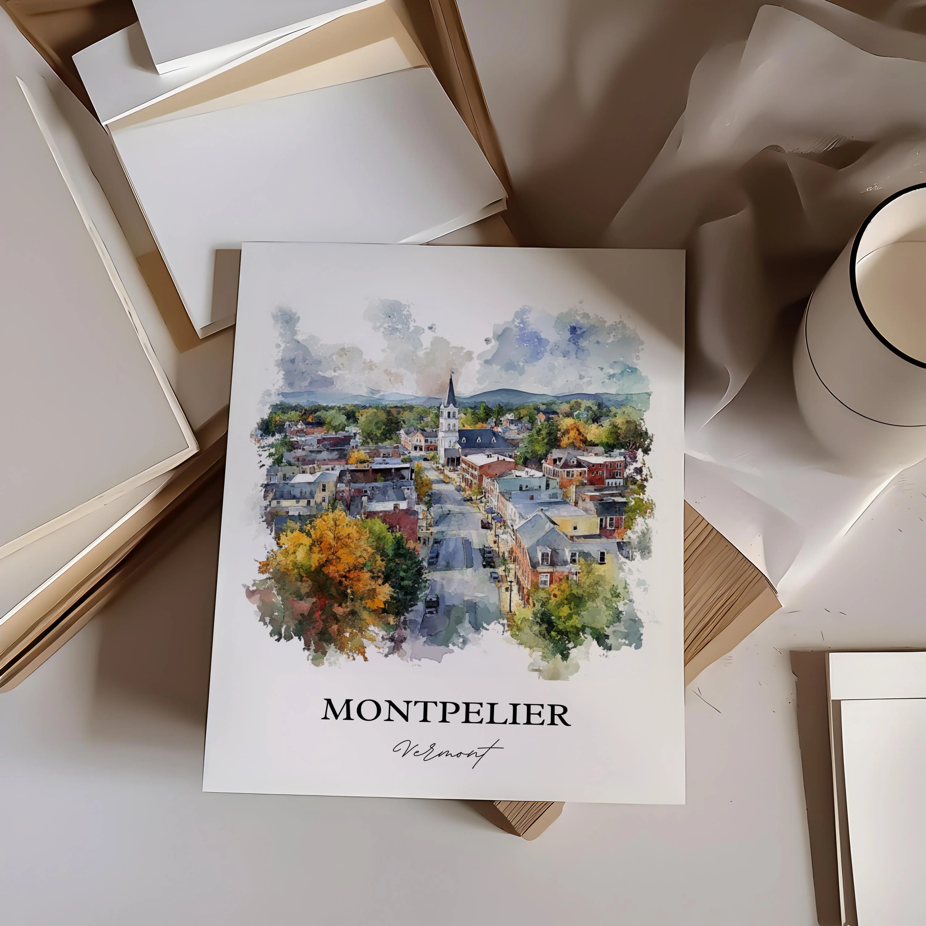Montpelier, Vermont, USA – Watercolor Art Print - Image 3