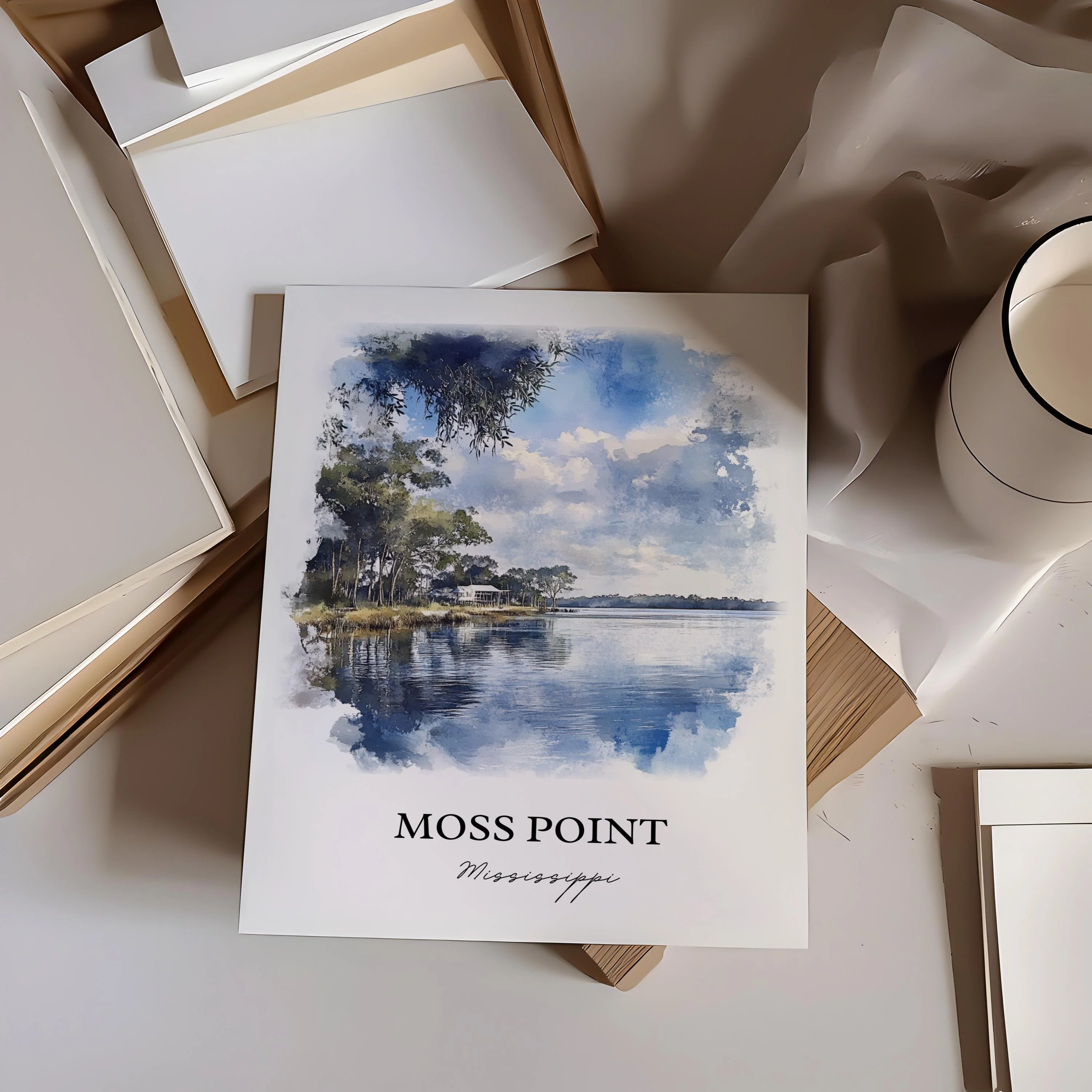 Moss Point, MS, USA – Watercolor Art Print - Image 5