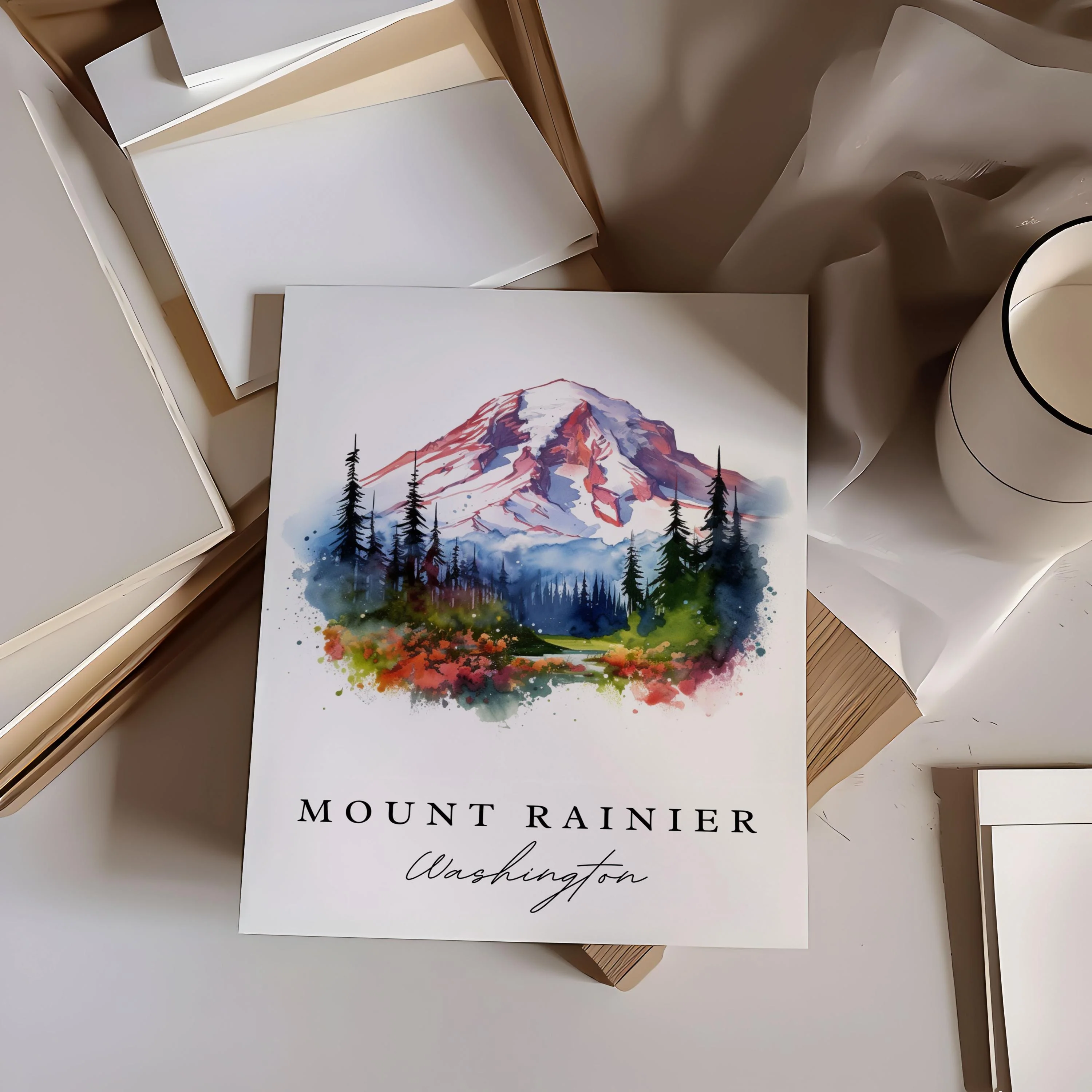 Mount Rainier, Washington – Watercolor Art Print - Image 2