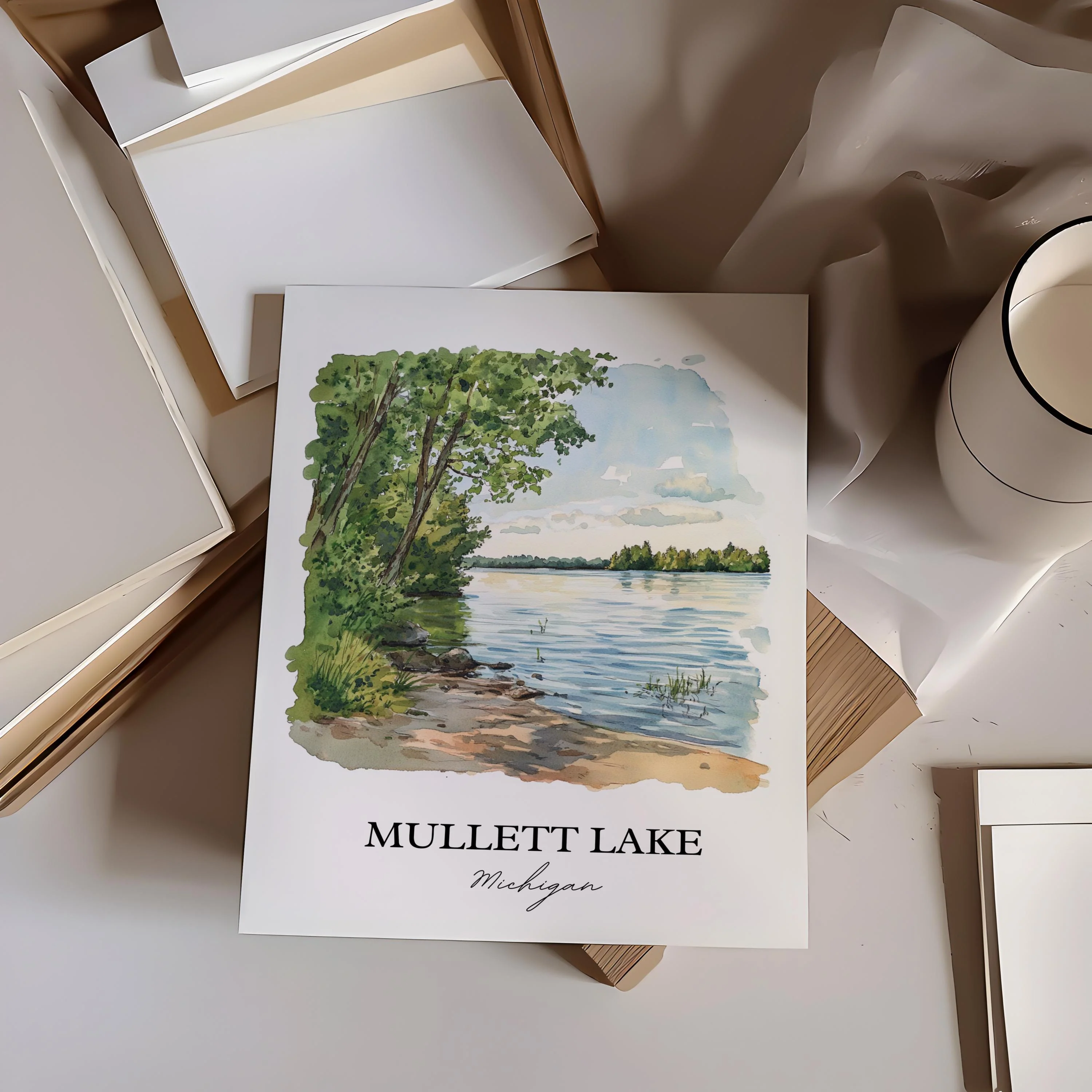 Mullett Lake, Michigan, USA – Watercolor Art Print - Image 5