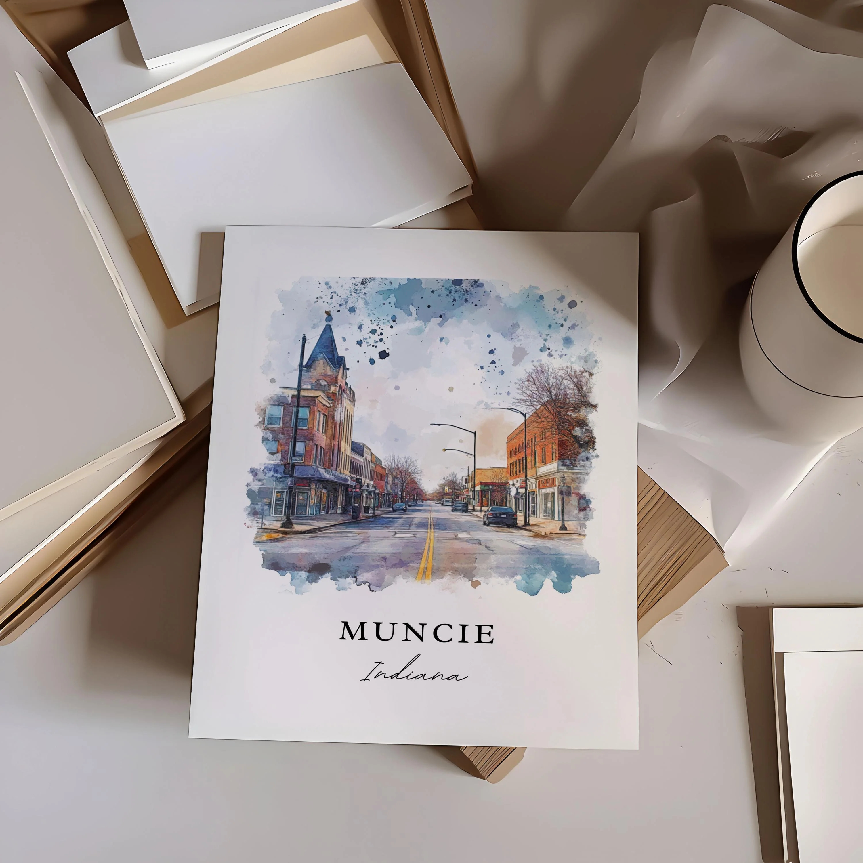 Muncie, Indiana – Watercolor Art Print - Image 2