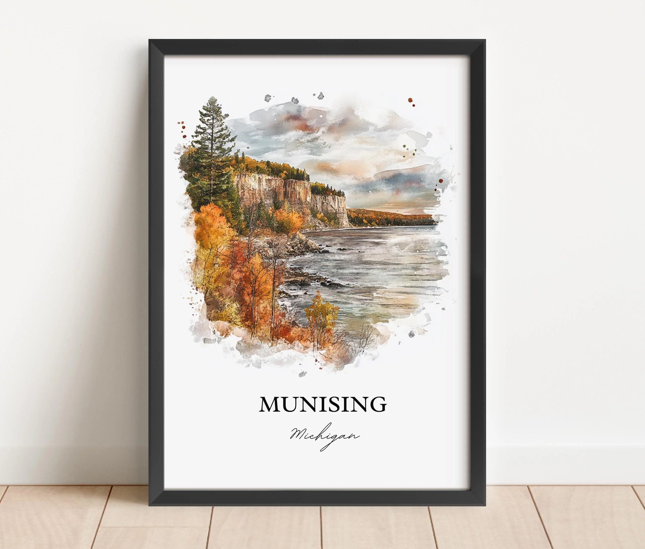 Munising, MI, USA – Wagner Falls Watercolor Art Print - Image 6
