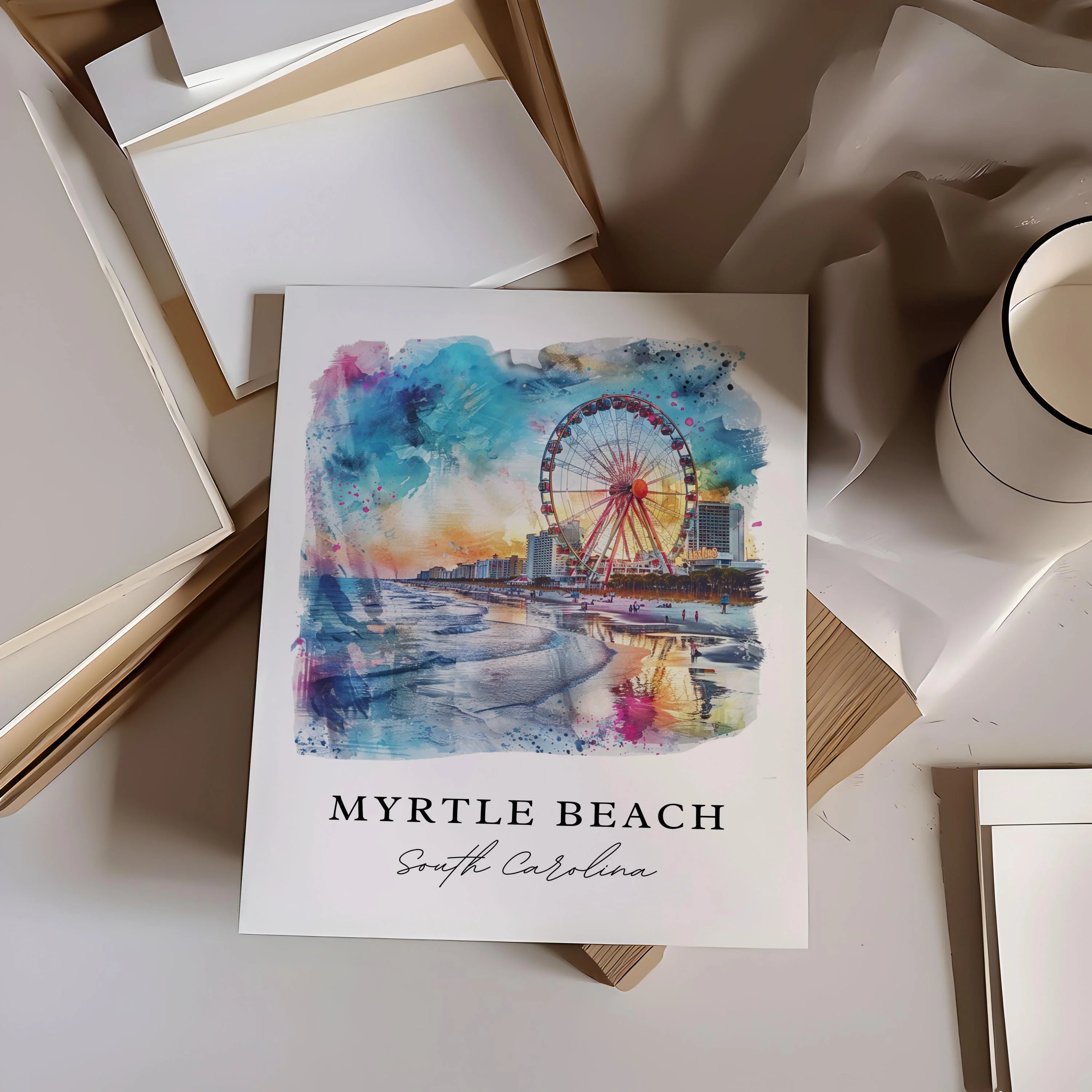 Myrtle Beach, SC, USA – Watercolor Art Print - Image 2