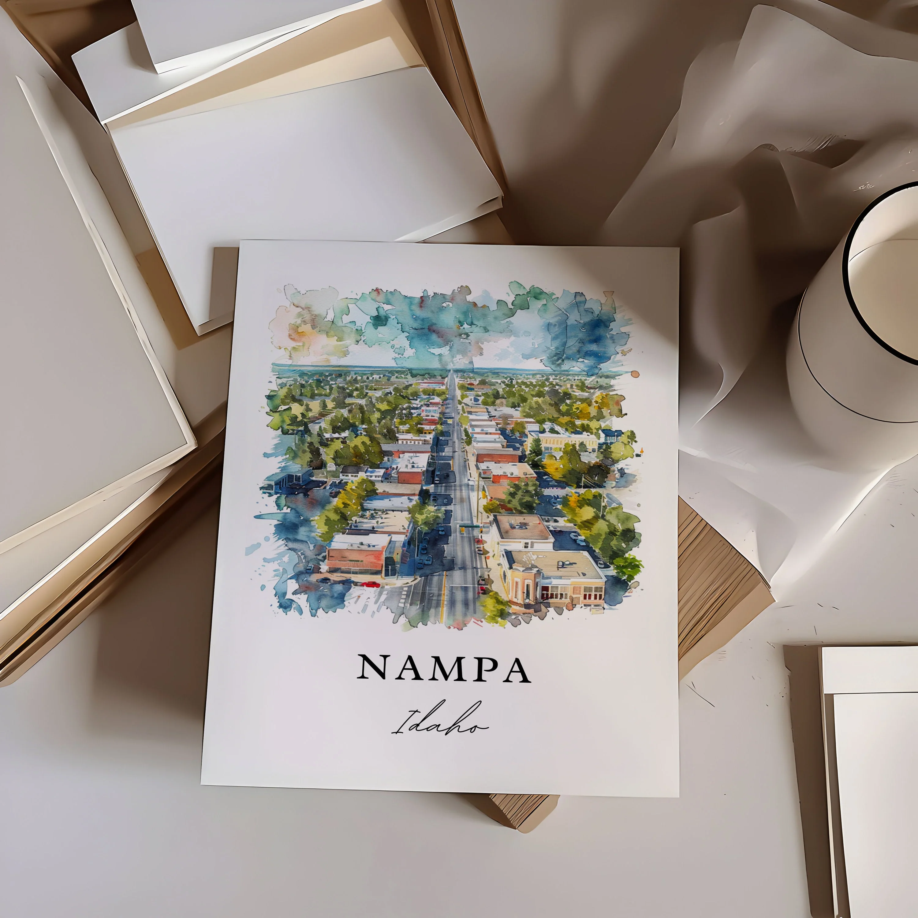 Nampa, Idaho, Idaho – Watercolor Art Print - Image 2