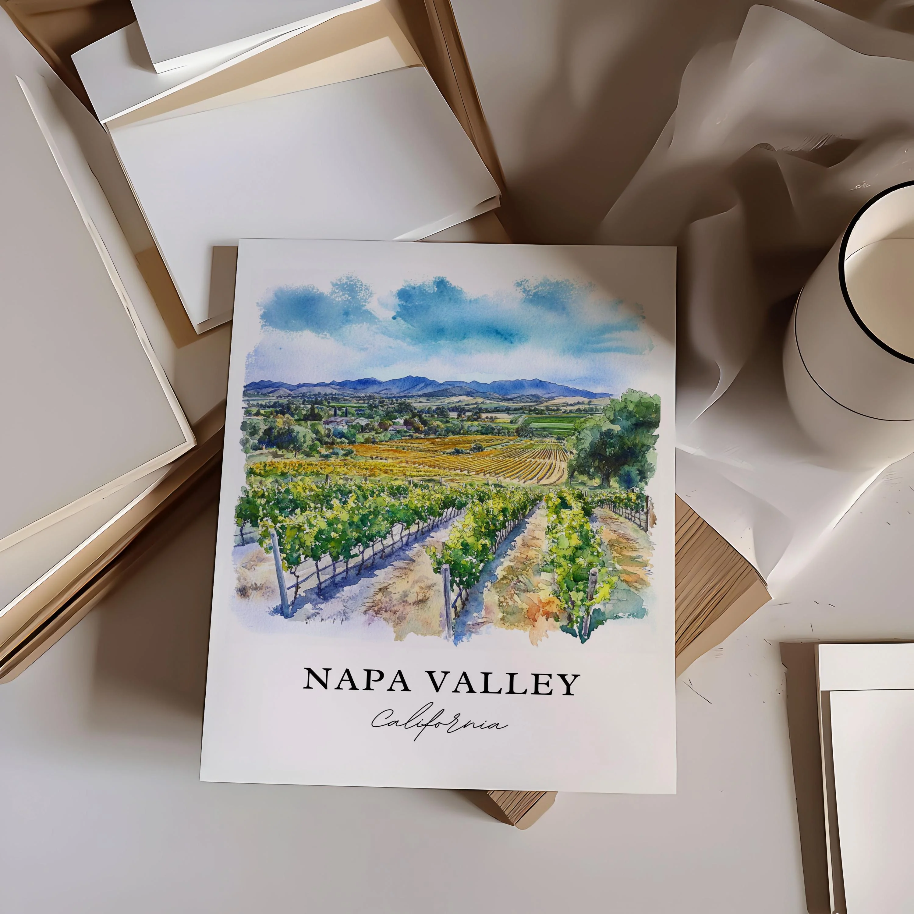 Napa Valley, Wine Country – Watercolor Art Print - Image 3
