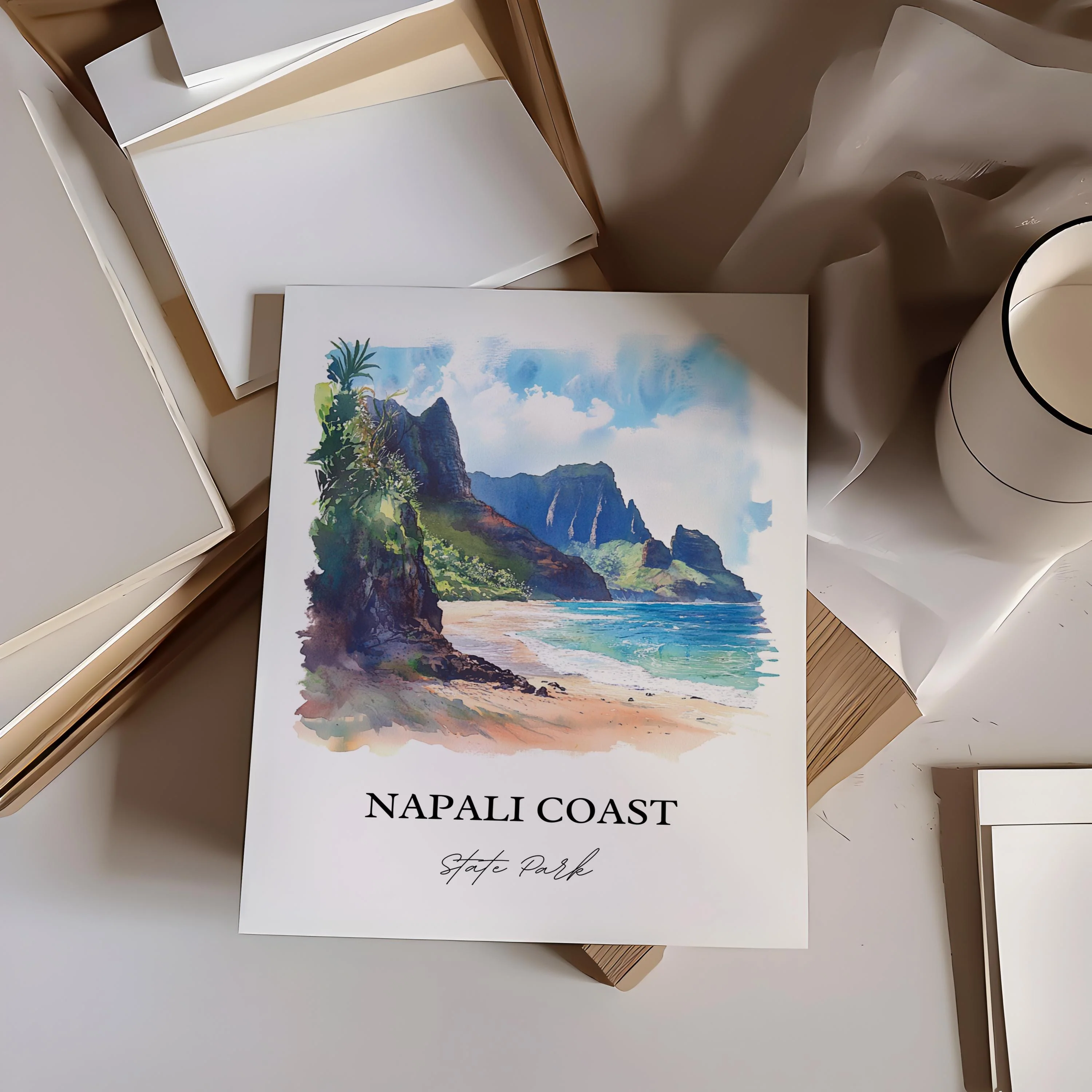 Napali Coast, USA – Watercolor Art Print - Image 6