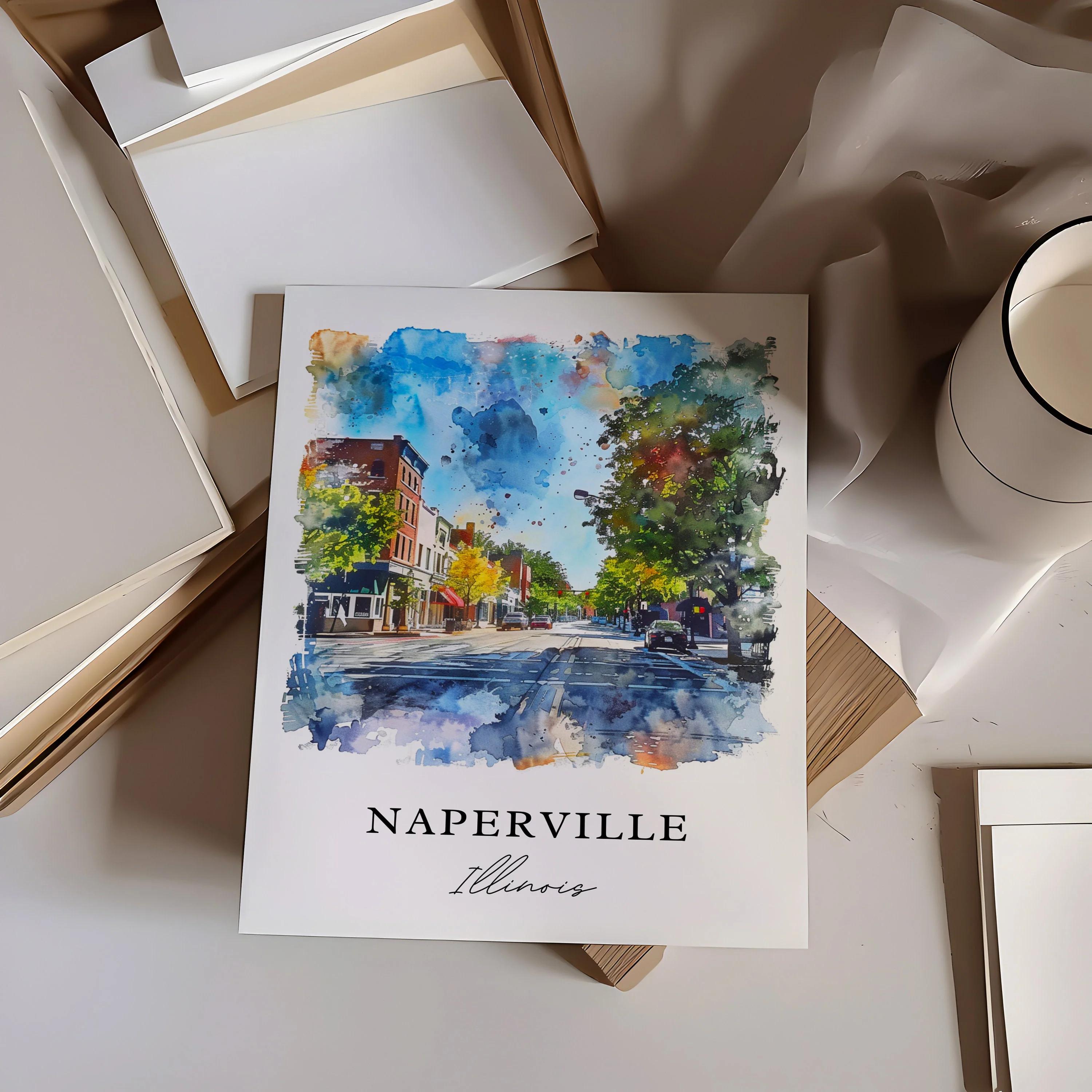 Naperville, Illinois – Watercolor Art Print - Image 2