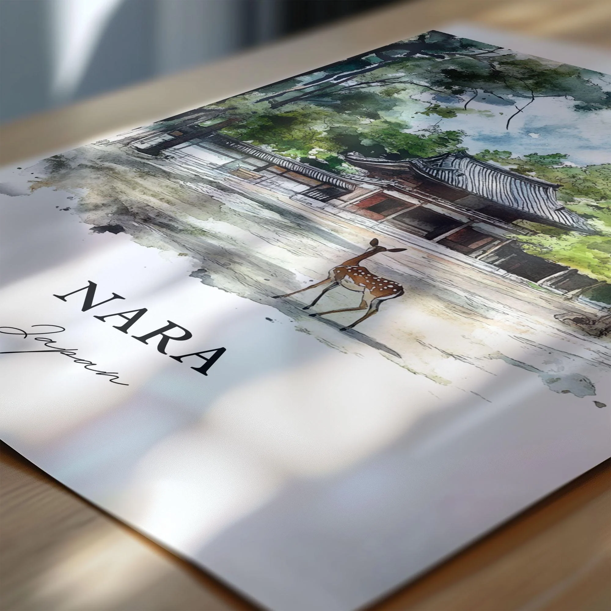 Nara, Japan – Watercolor Art Print of Nara Deer Park - Image 2