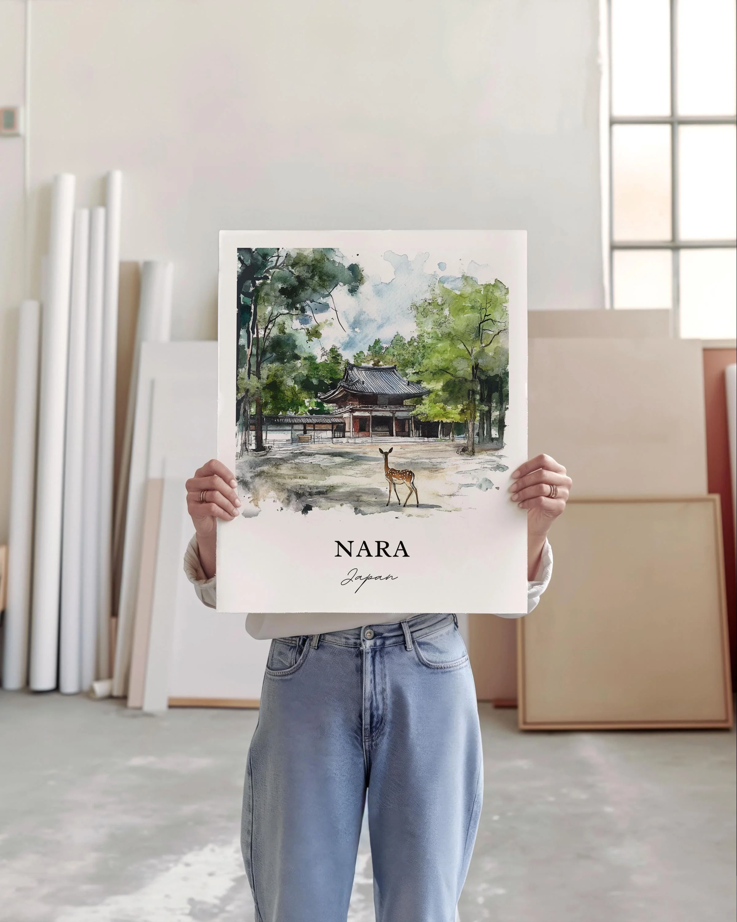 Nara, Japan – Watercolor Art Print of Nara Deer Park - Image 5