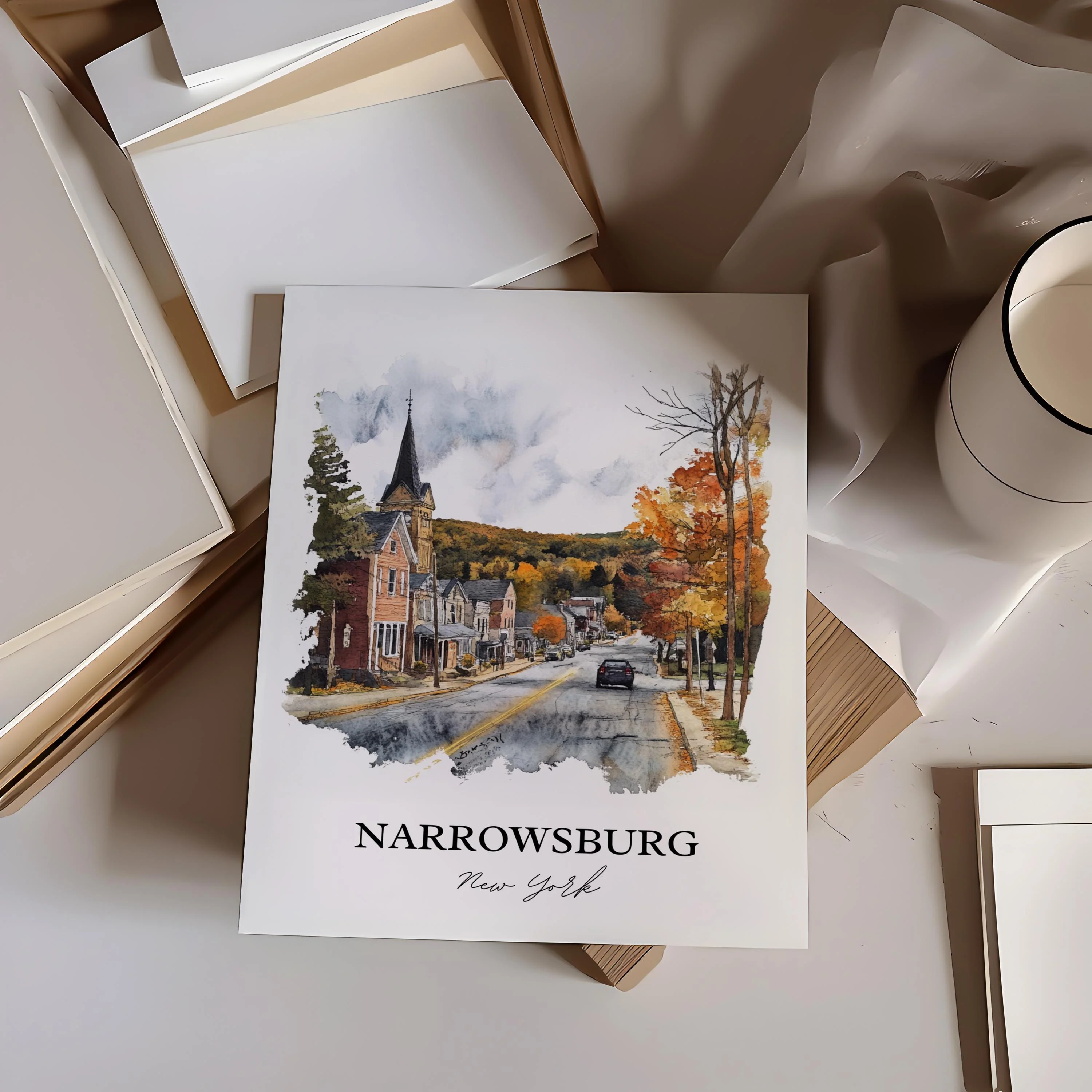 Narrowsburg, NY, USA – Watercolor Art Print - Image 5