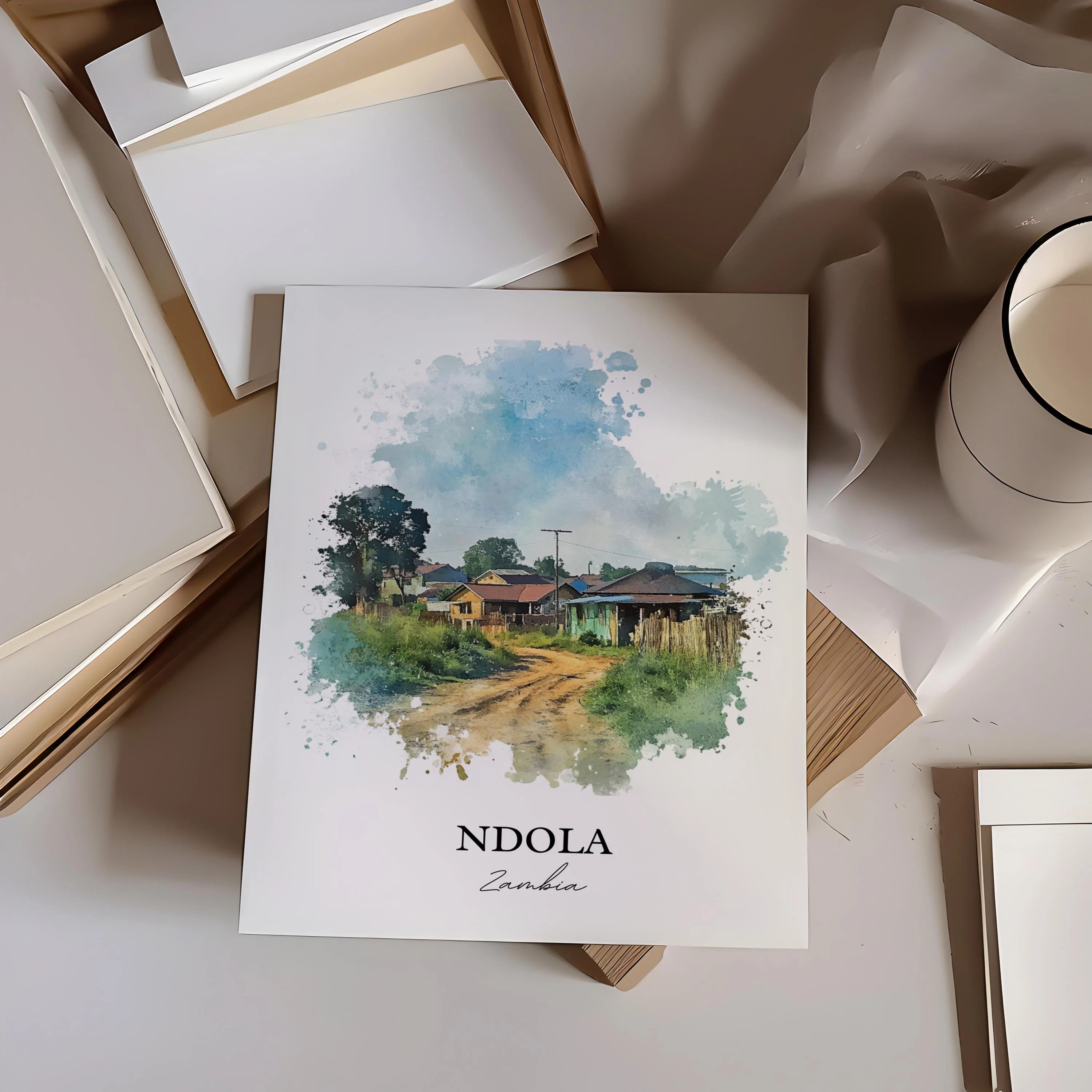 Ndola, Zambia – Watercolor Art Print - Image 5