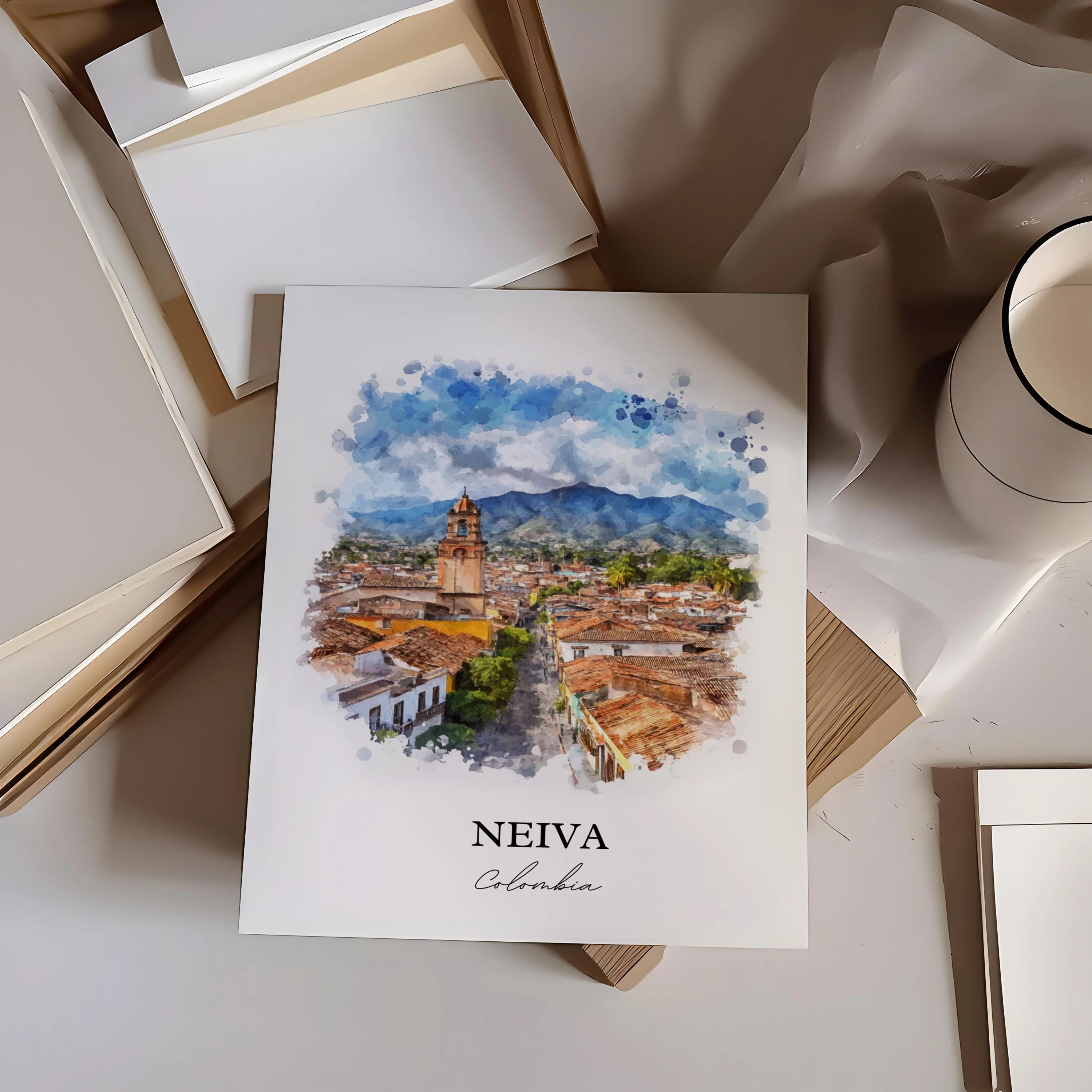 Neiva, Colombia – Watercolor Art Print - Image 5