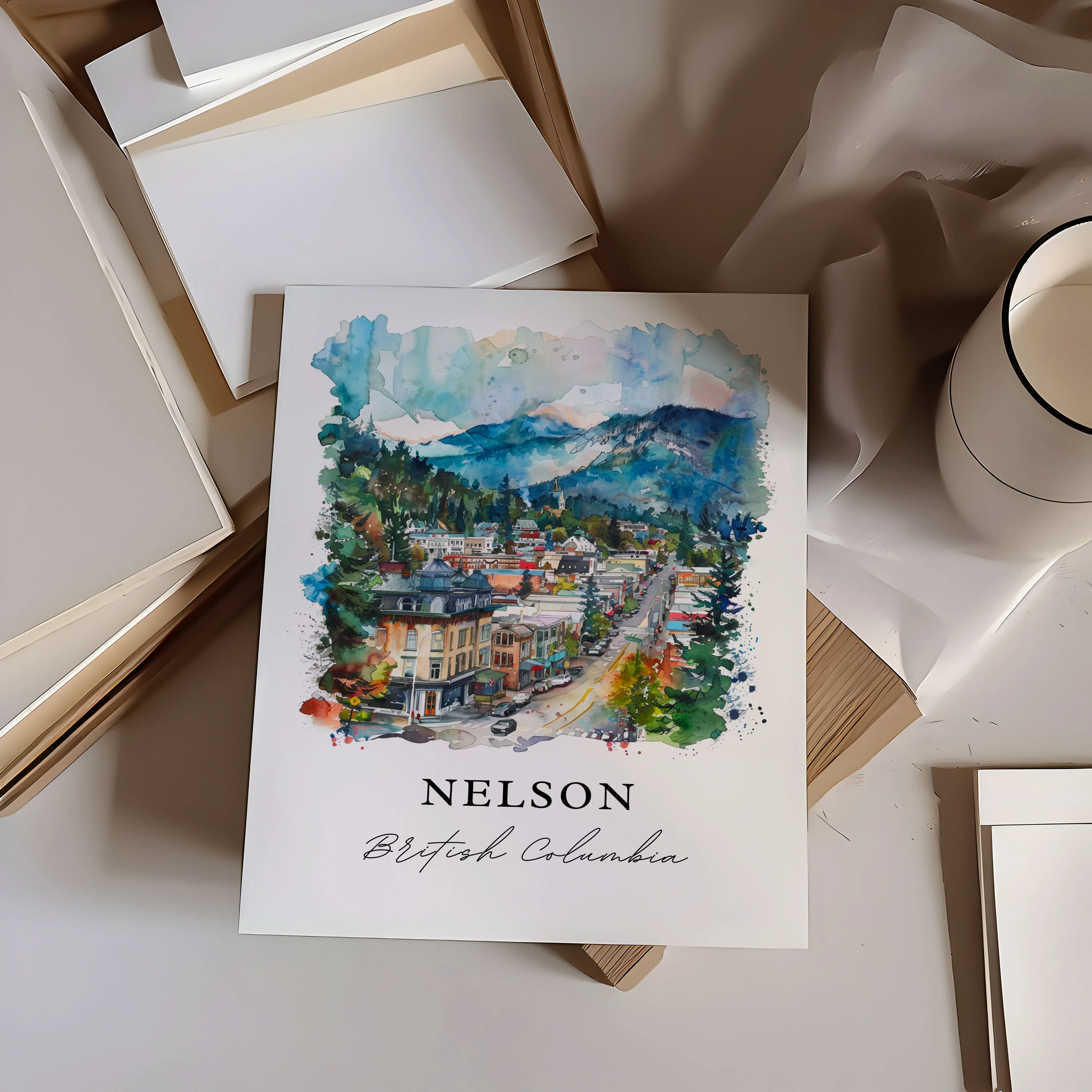 Nelson, Canada – Watercolor Art Print - Image 2