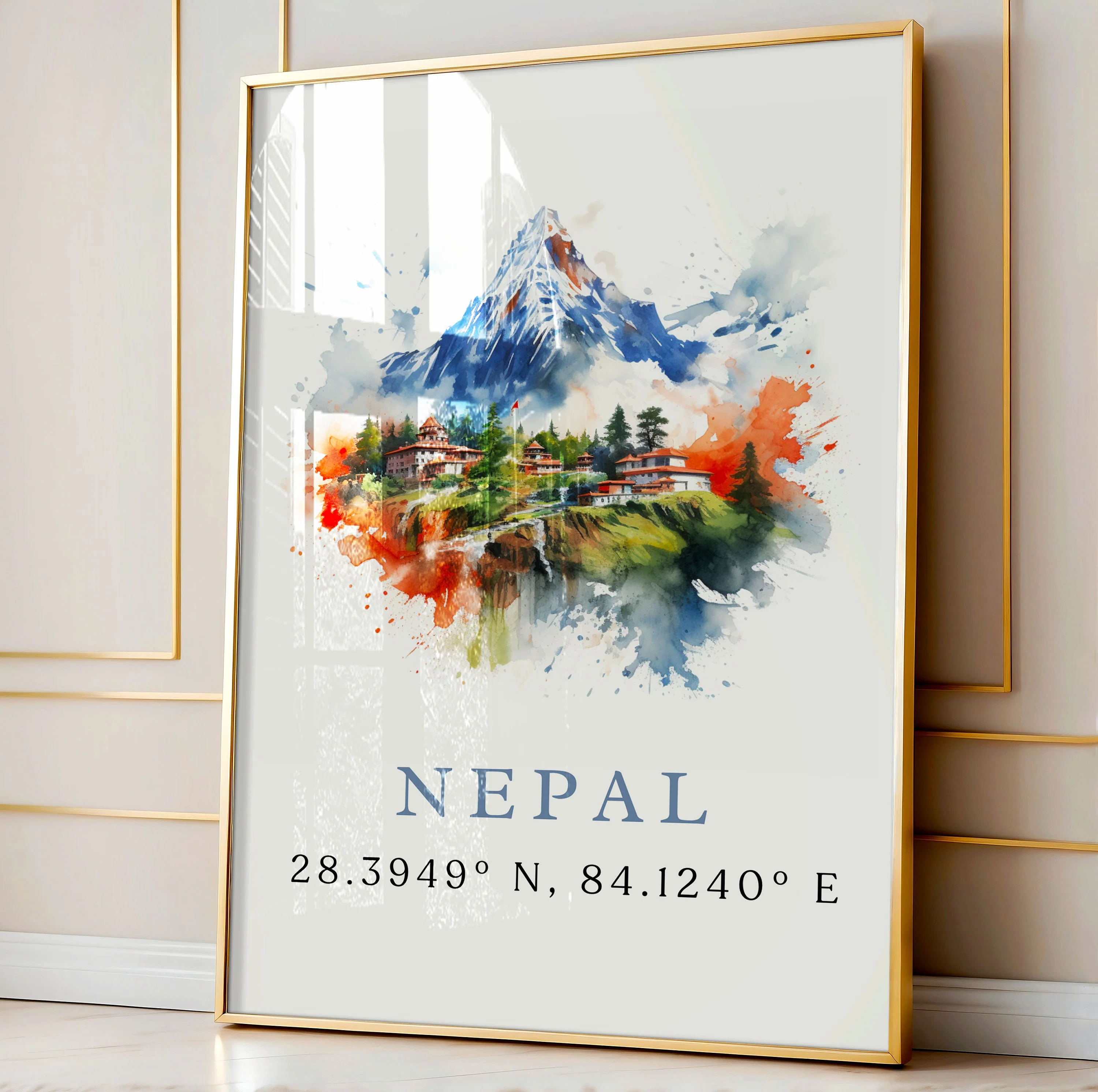 Nepal, Nepal – Watercolor Art Print with Coordinates and Custom Text - Image 4