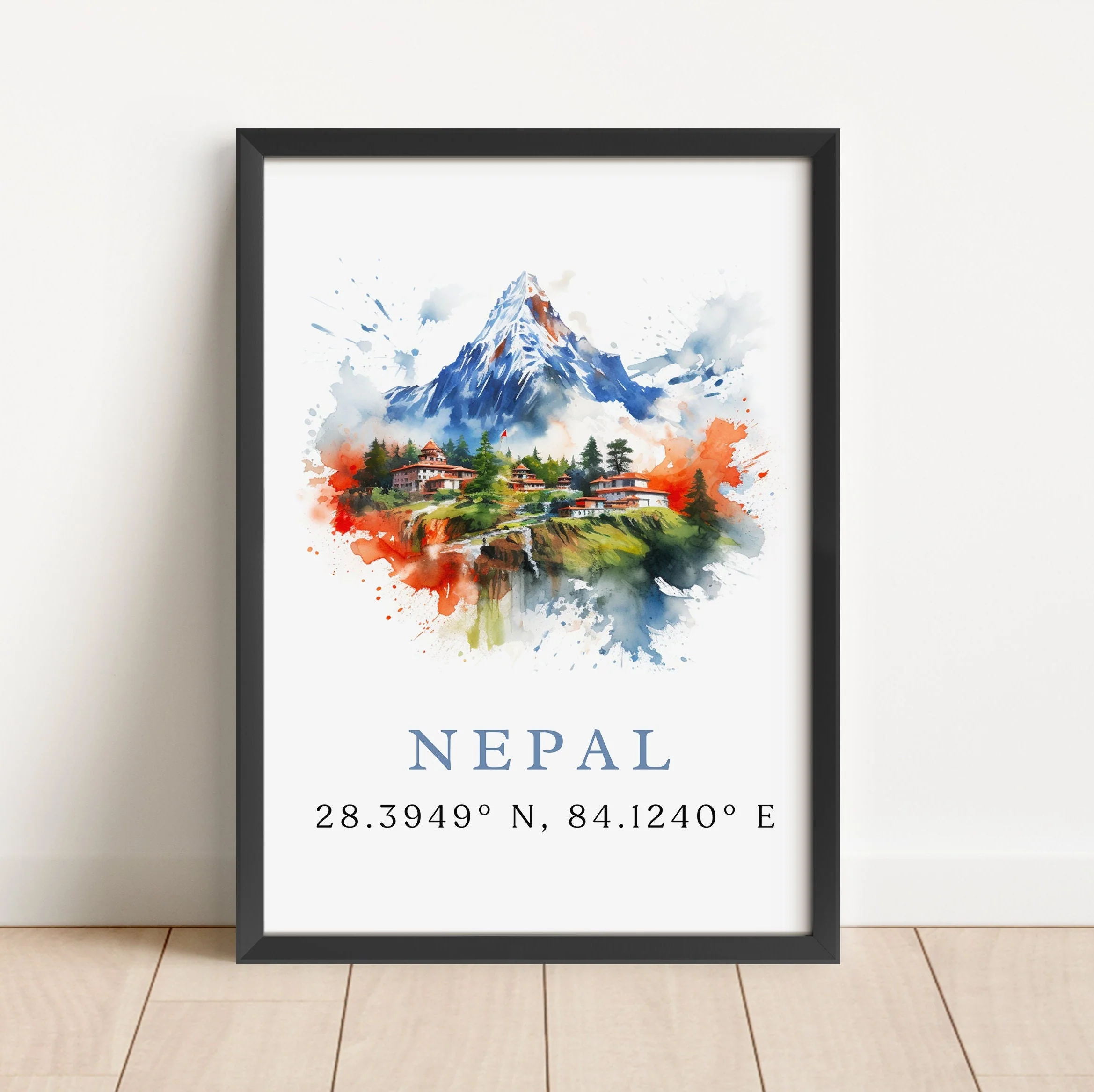 Nepal, Nepal – Watercolor Art Print with Coordinates and Custom Text - Image 5