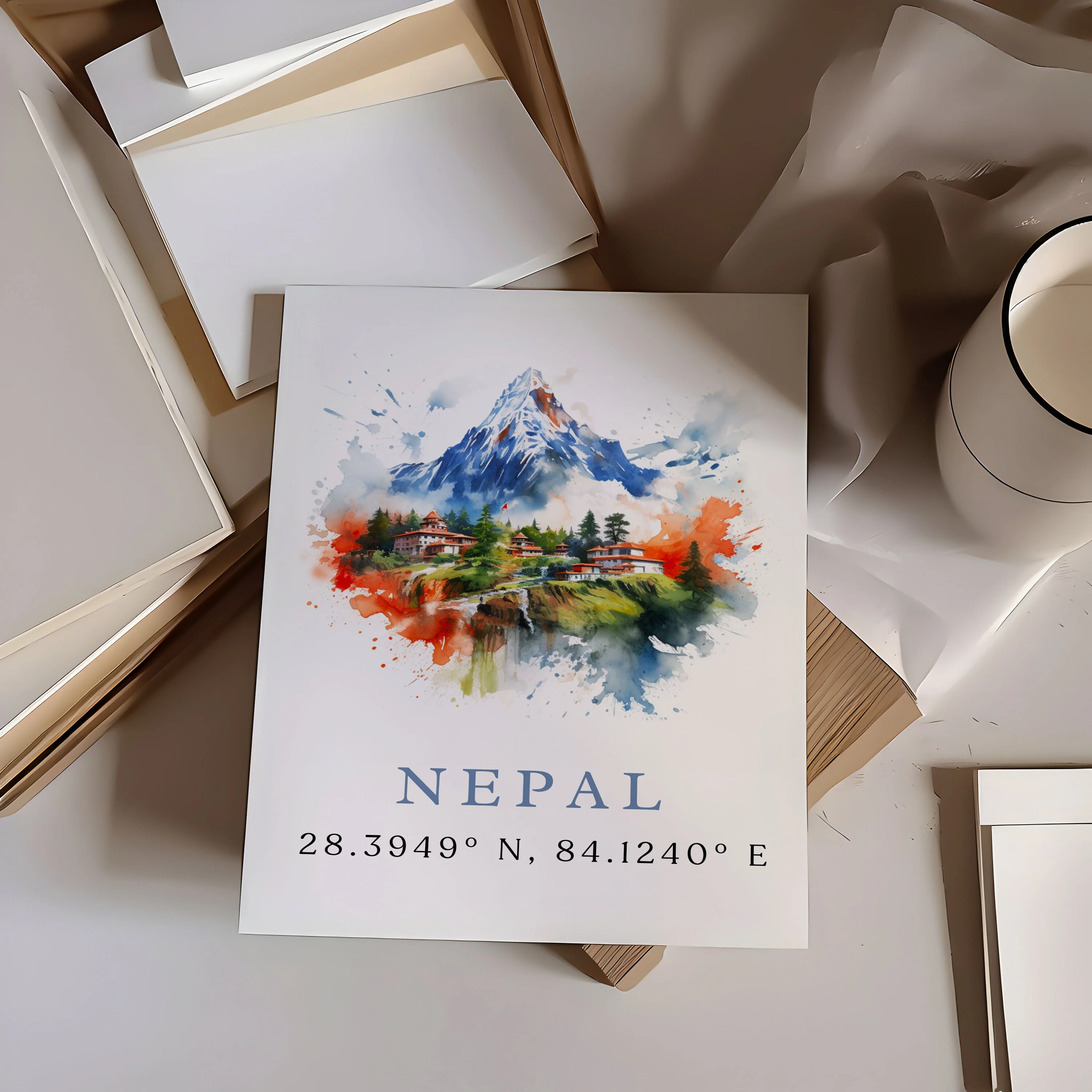 Nepal, Nepal – Watercolor Art Print with Coordinates and Custom Text - Image 2