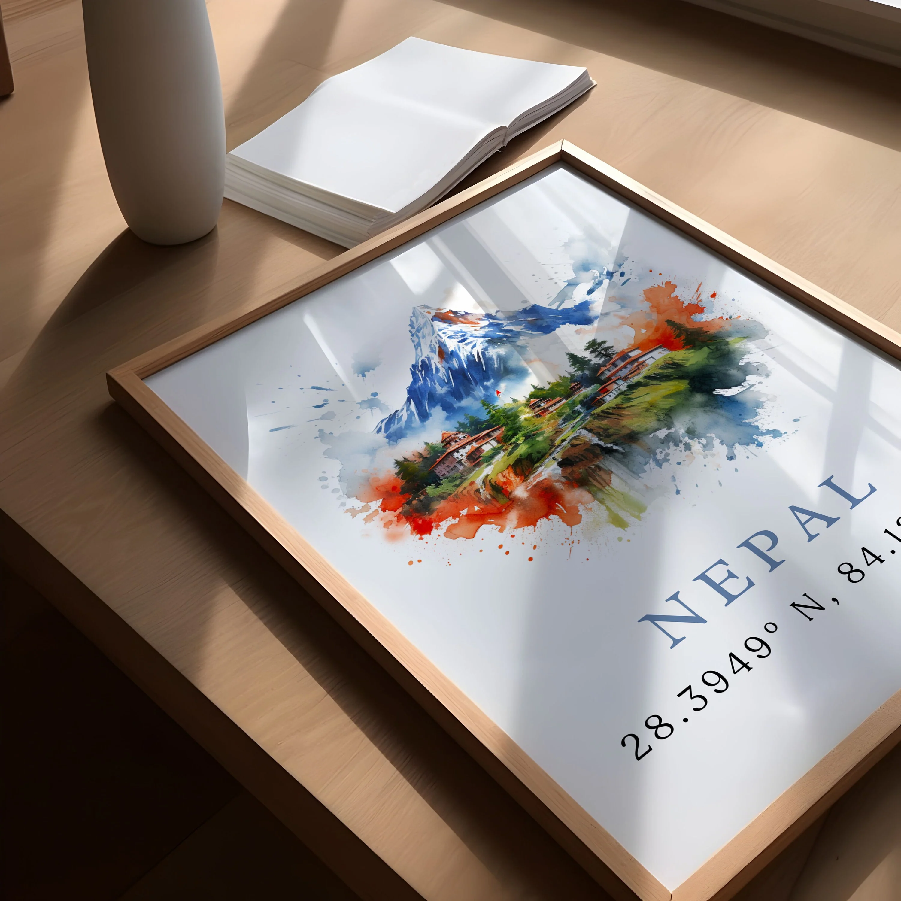 Nepal, Nepal – Watercolor Art Print with Coordinates and Custom Text - Image 3