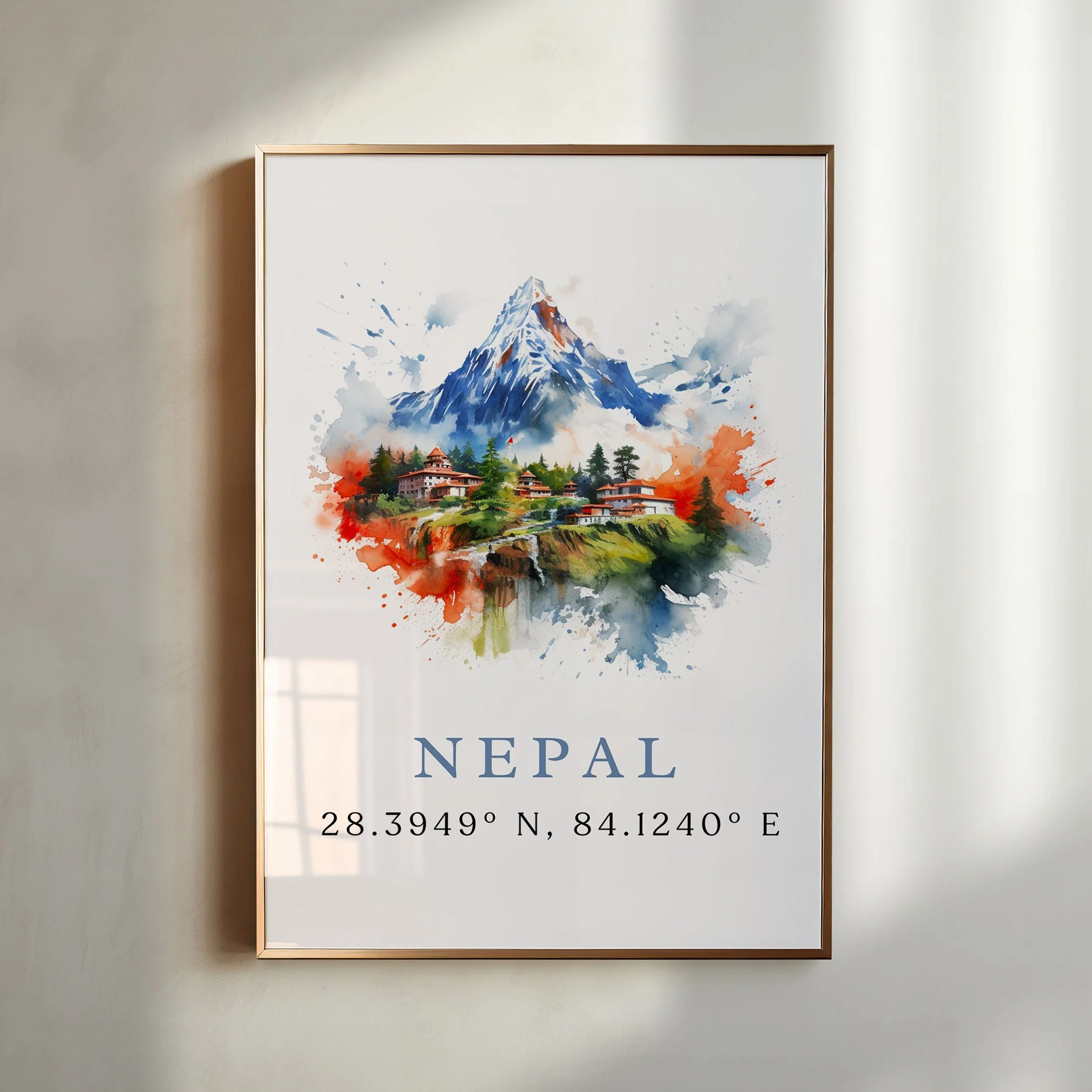 Nepal, Nepal – Watercolor Art Print with Coordinates and Custom Text