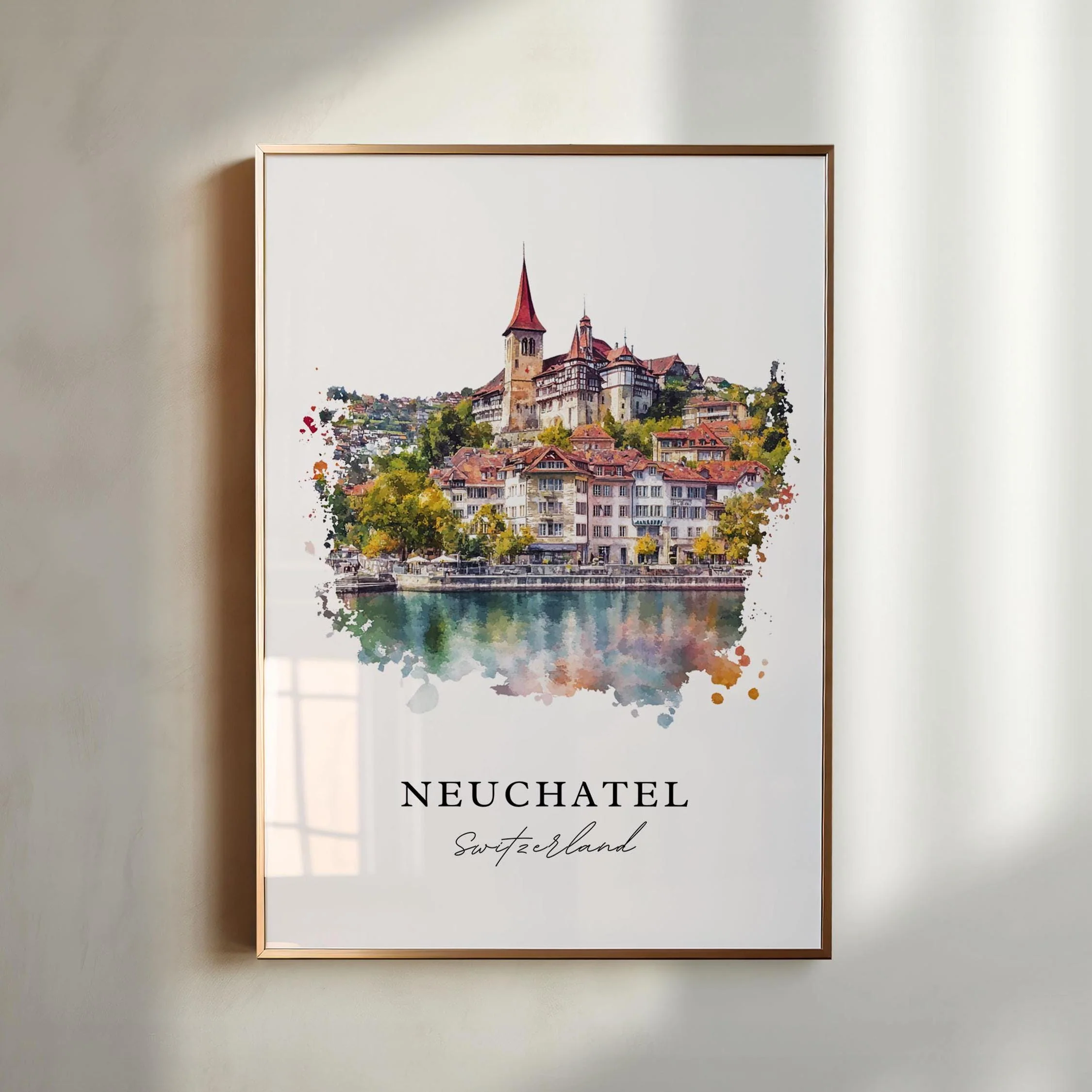 Neuchatel, Switzerland – Watercolor Art Print