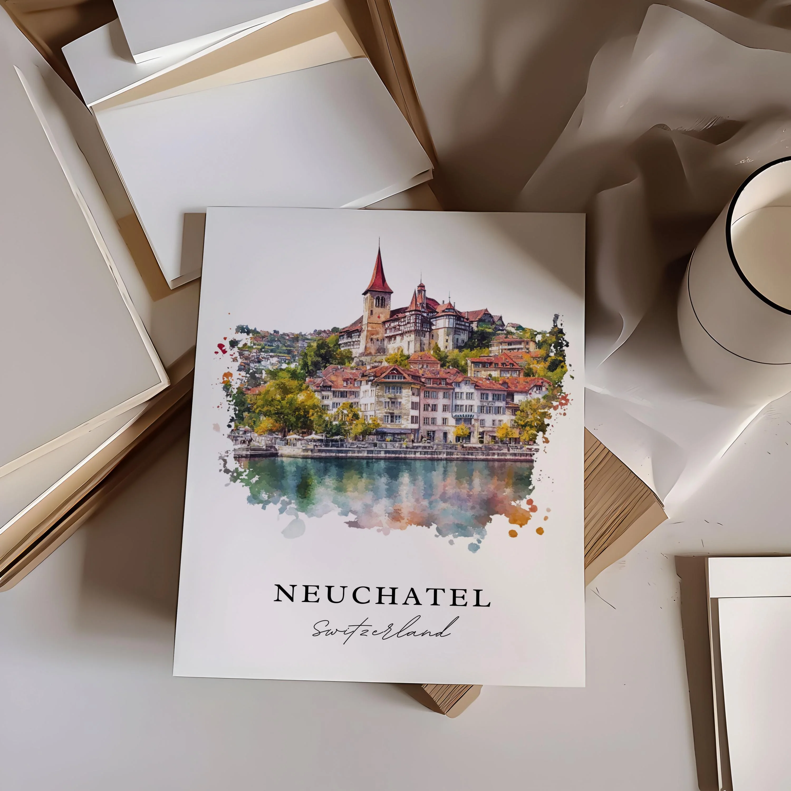 Neuchatel, Switzerland – Watercolor Art Print - Image 2