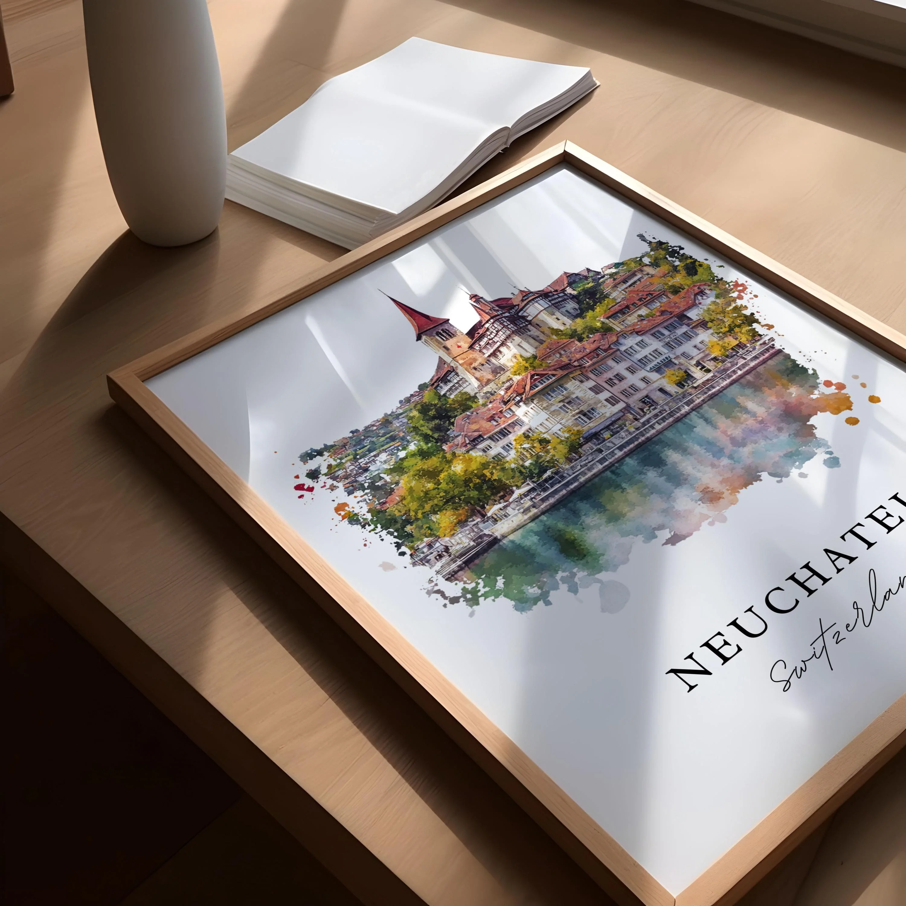Neuchatel, Switzerland – Watercolor Art Print - Image 3