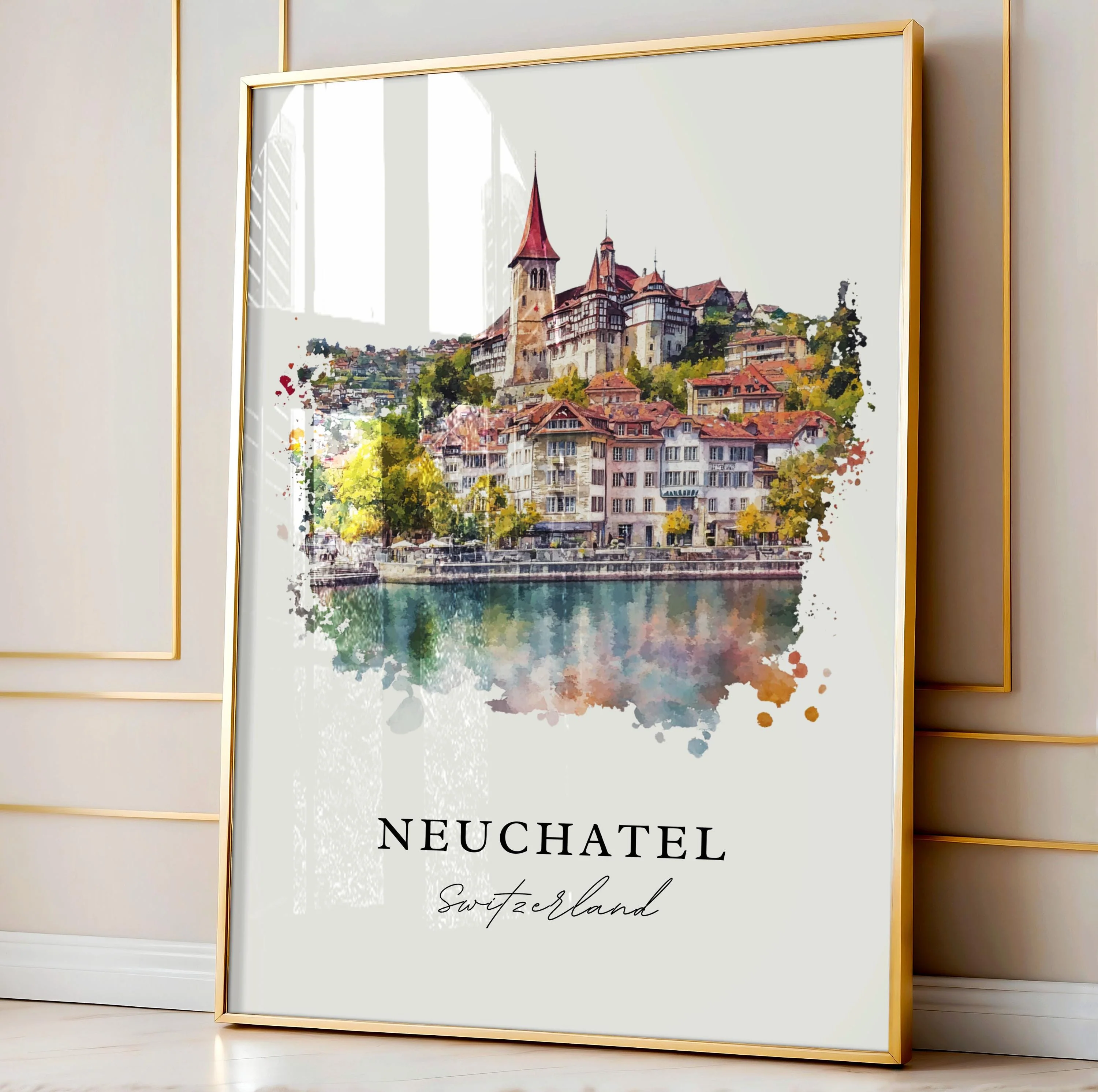 Neuchatel, Switzerland – Watercolor Art Print - Image 4