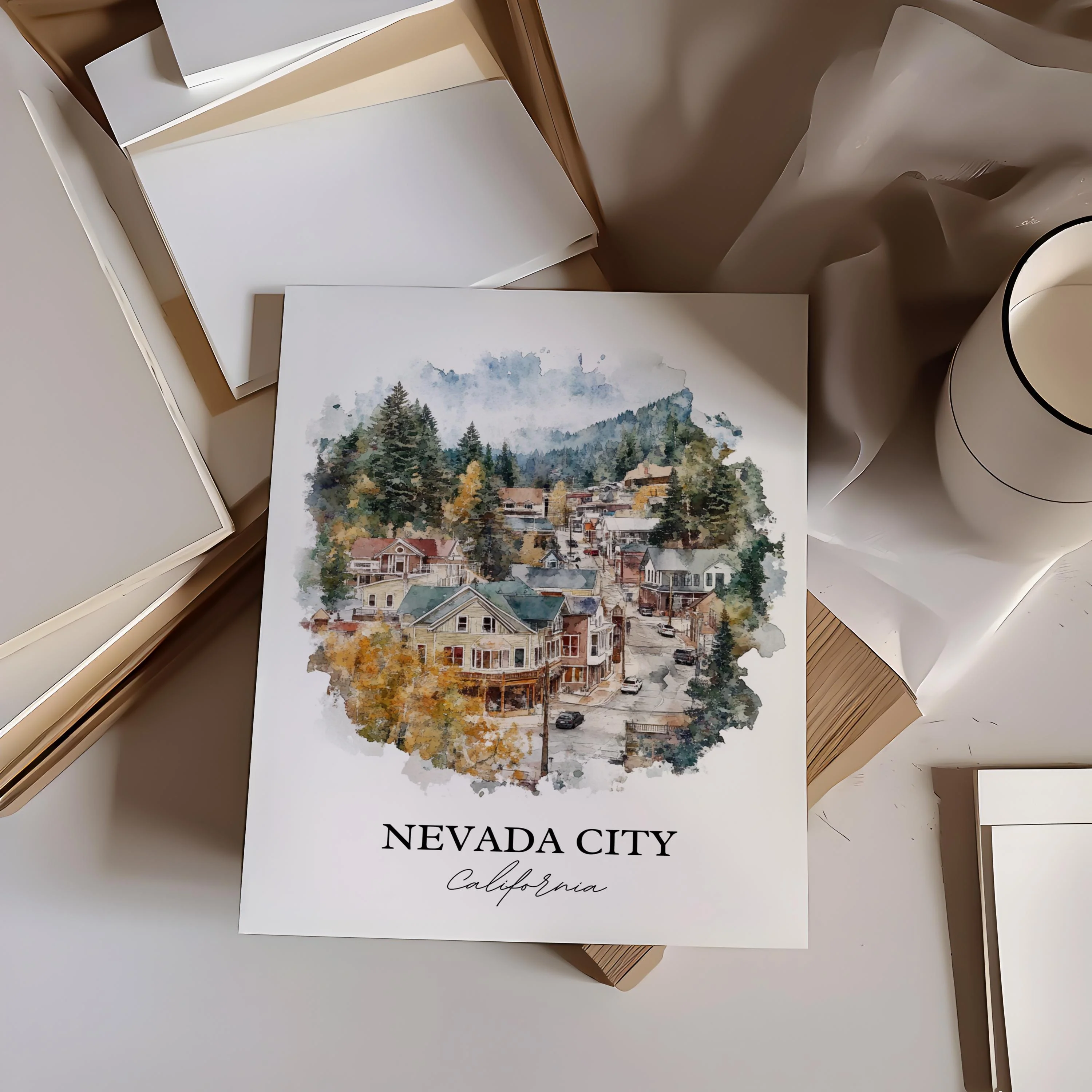 Nevada City, USA – Watercolor Art Print - Image 3