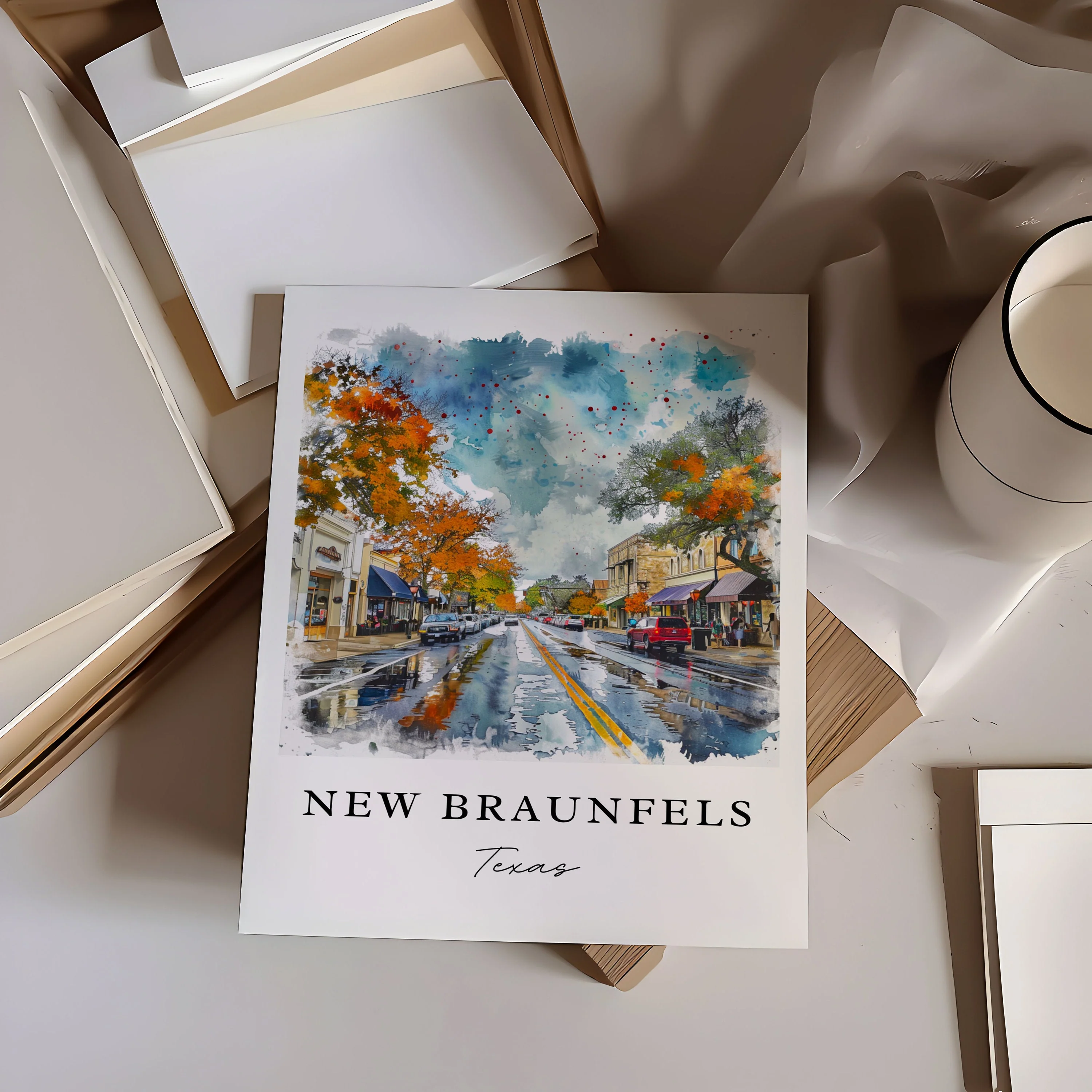 New Braunfels, Texas Watercolor Art Print - Image 2