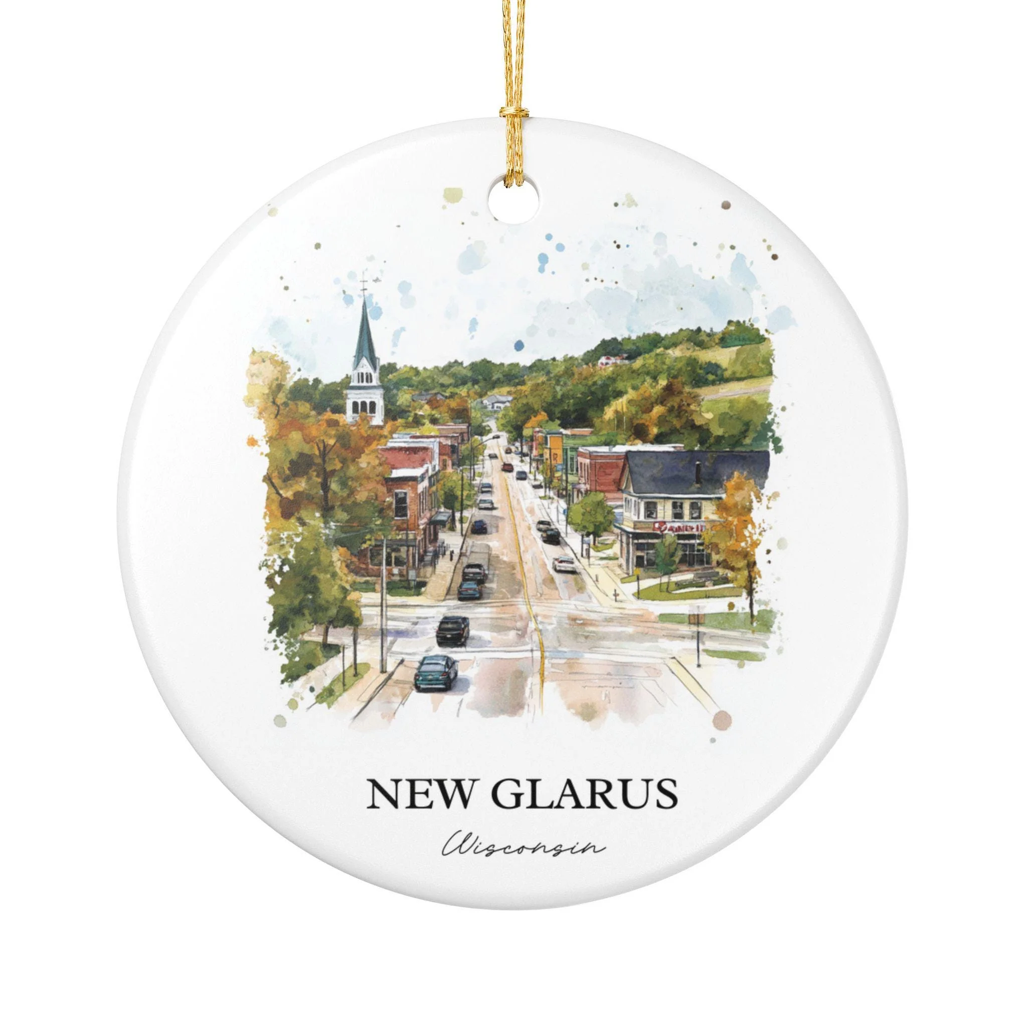 New Glarus WI Ornament: Unique New Glarus Souvenir, New Glarus Wisconsin Xmas Decor, and Authentic Wisconsin Gift