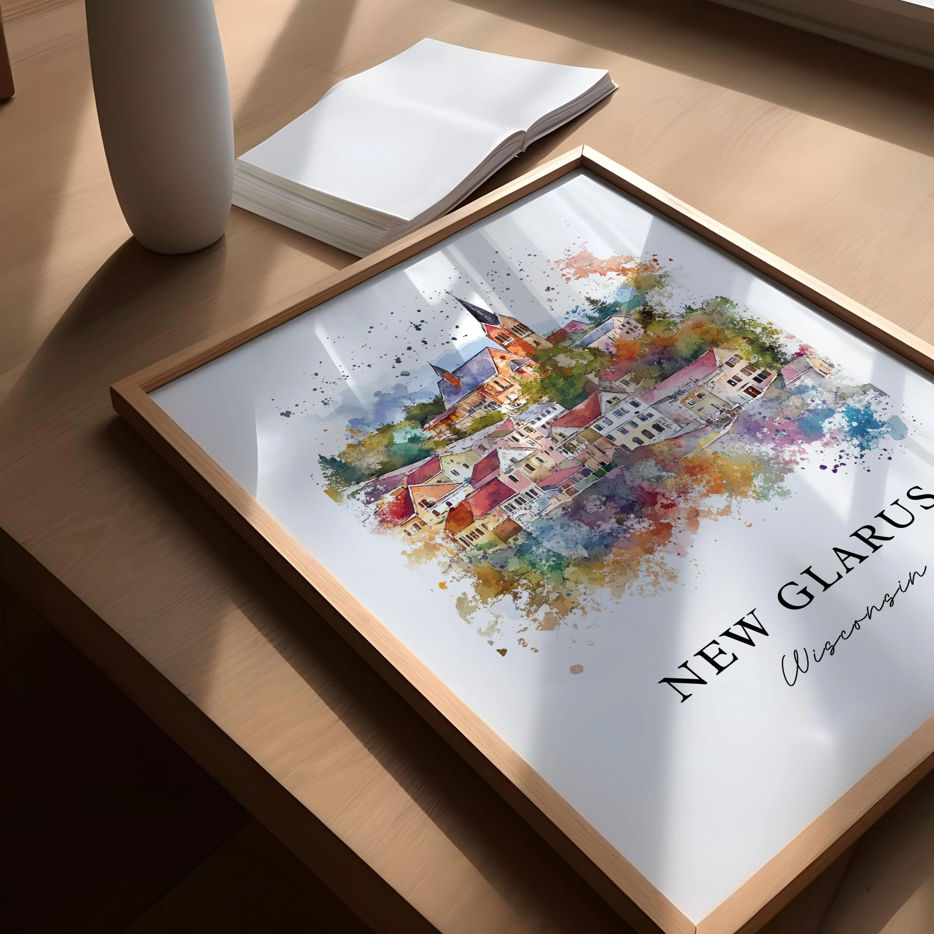New Glarus, WI, USA – Watercolor Art Print - Image 3