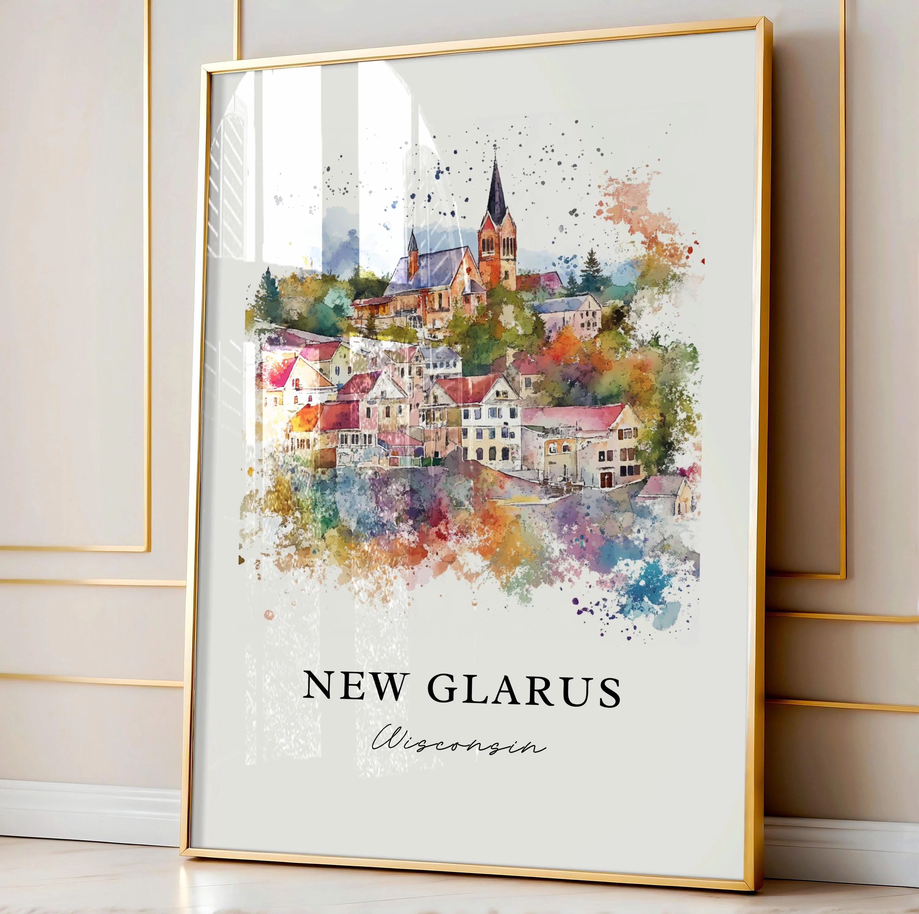New Glarus, WI, USA – Watercolor Art Print - Image 4