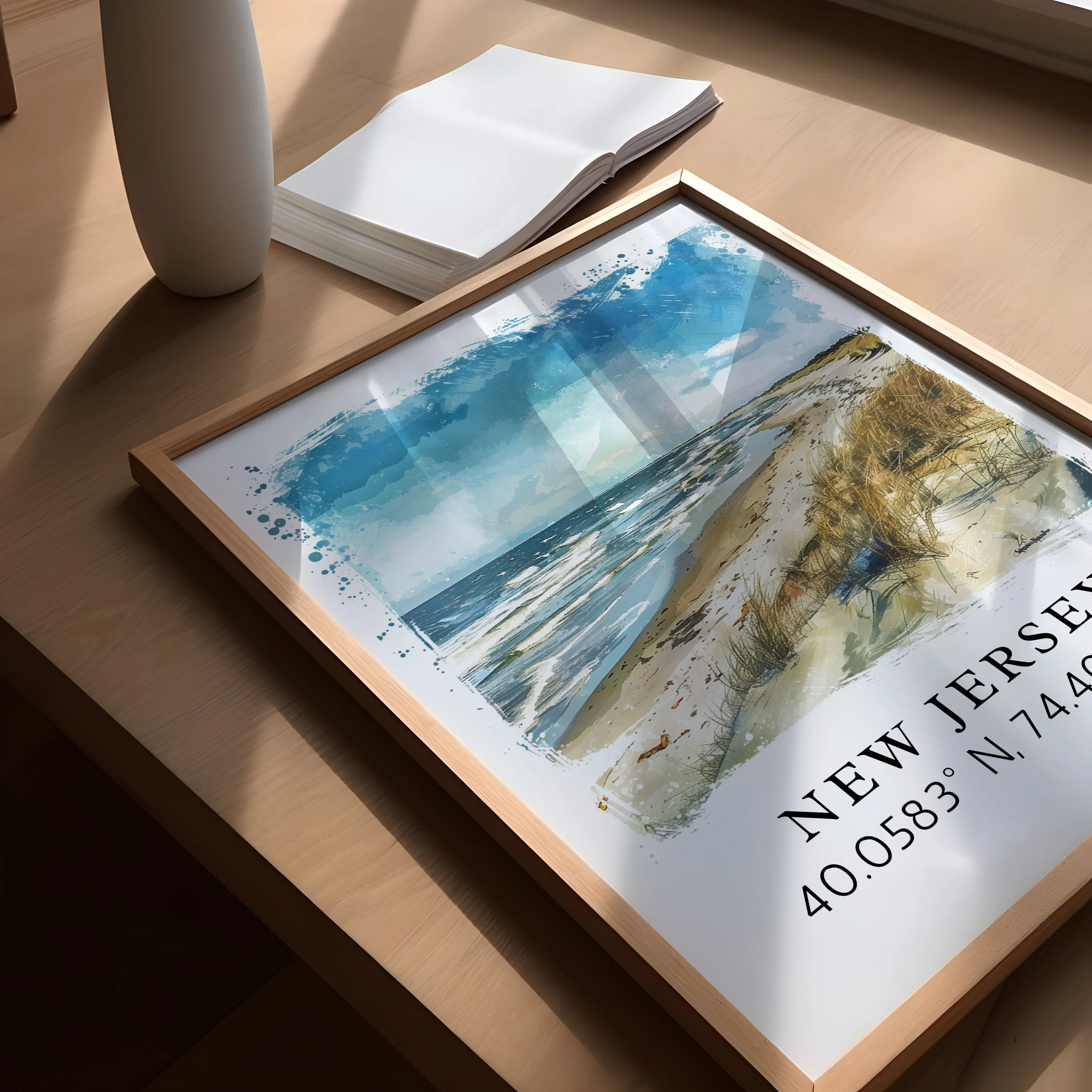 New Jersey, USA – Watercolor Art Print with Jersey Shore Coordinates - Image 3