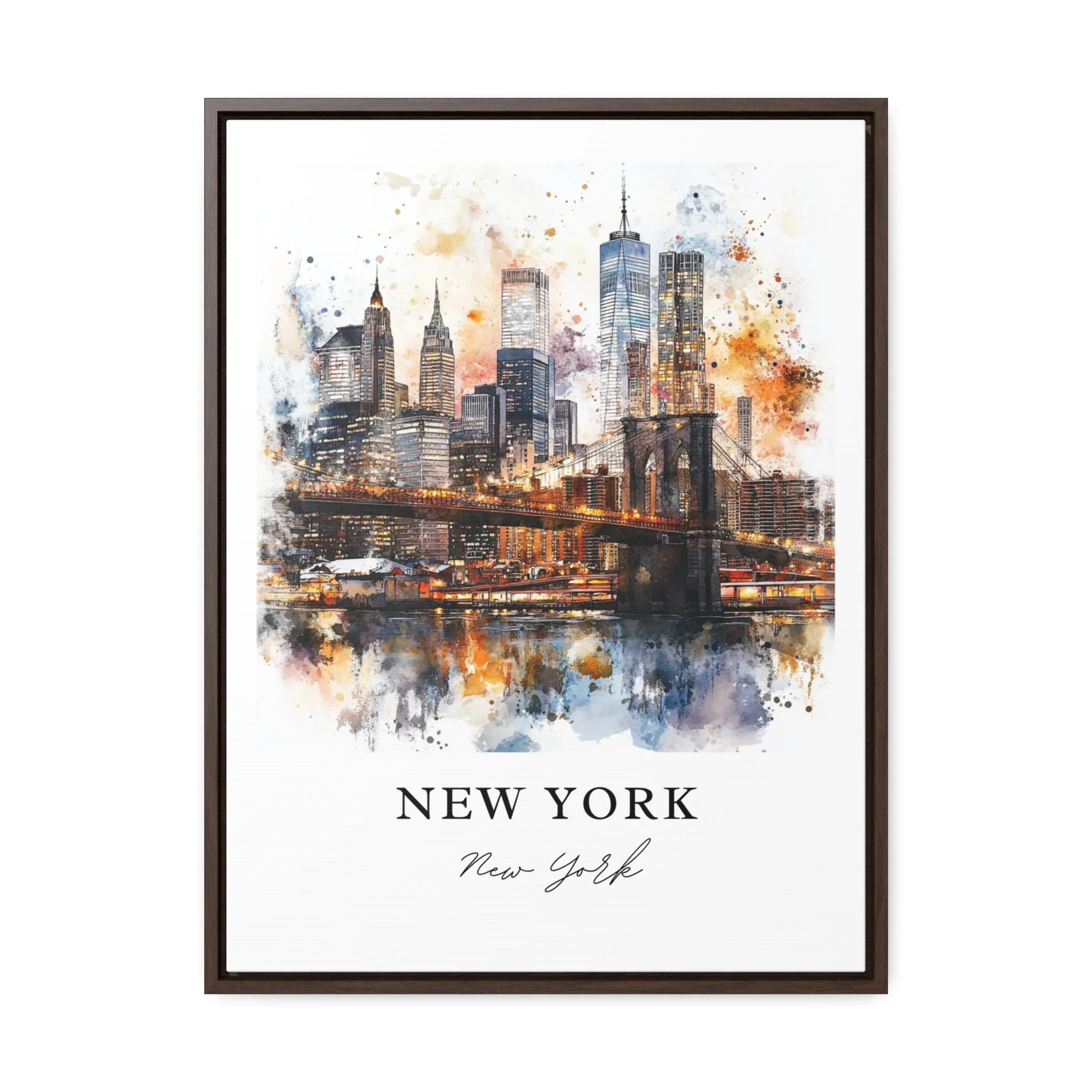 New York City, USA – Watercolor Art Print of Manhattan and Brooklyn Bridge - Image 6
