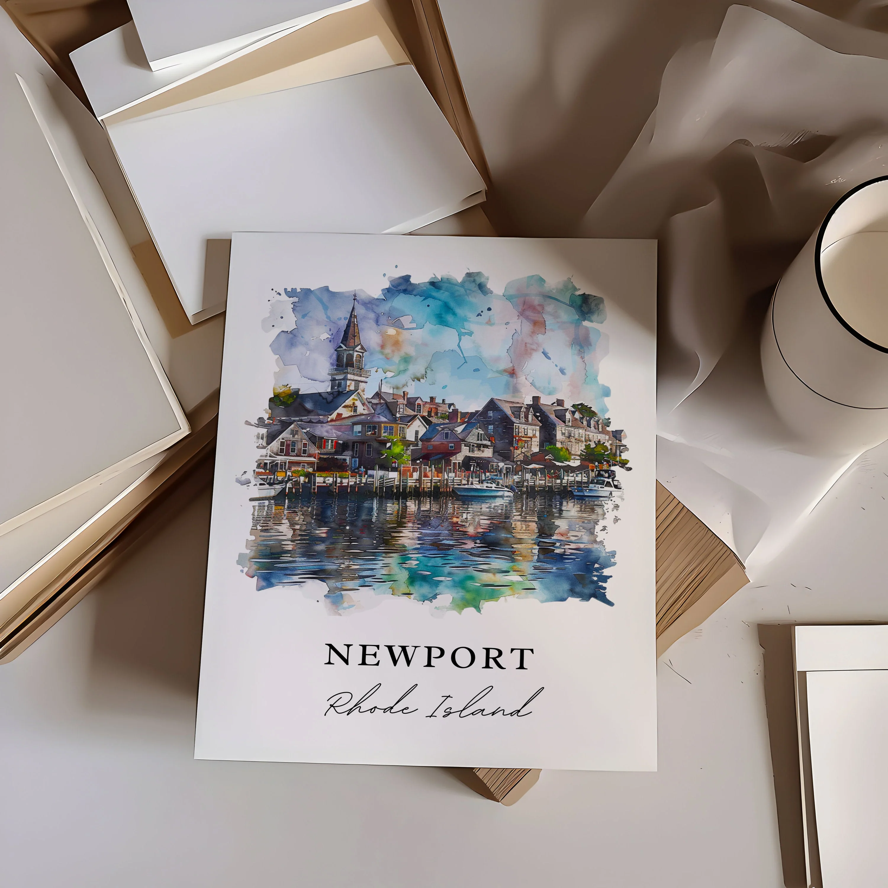 Newport, Rhode Island, Rhode Island – Watercolor Art Print - Image 2