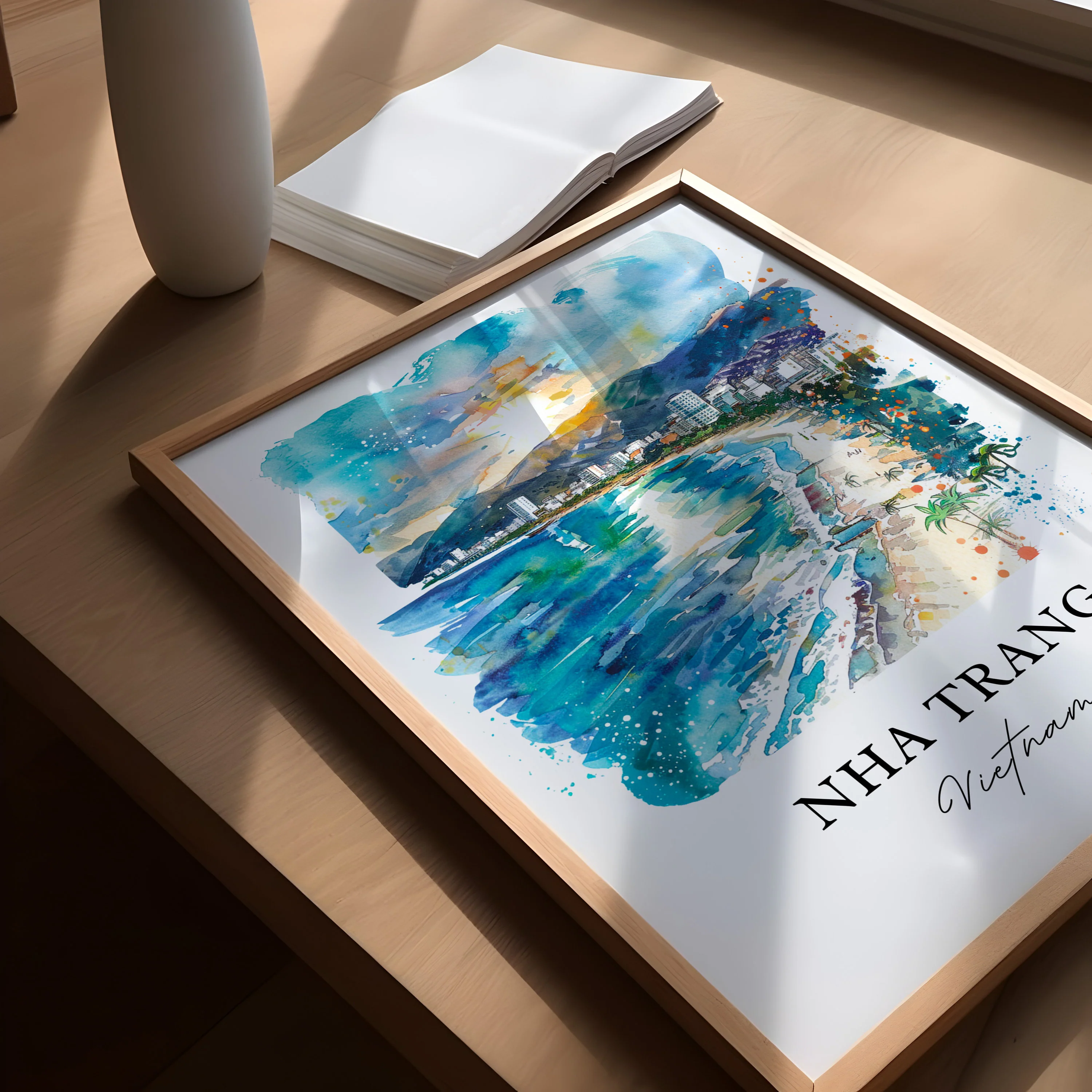Nha Trang, Vietnam – Watercolor Art Print of Hon Tam Beach - Image 3