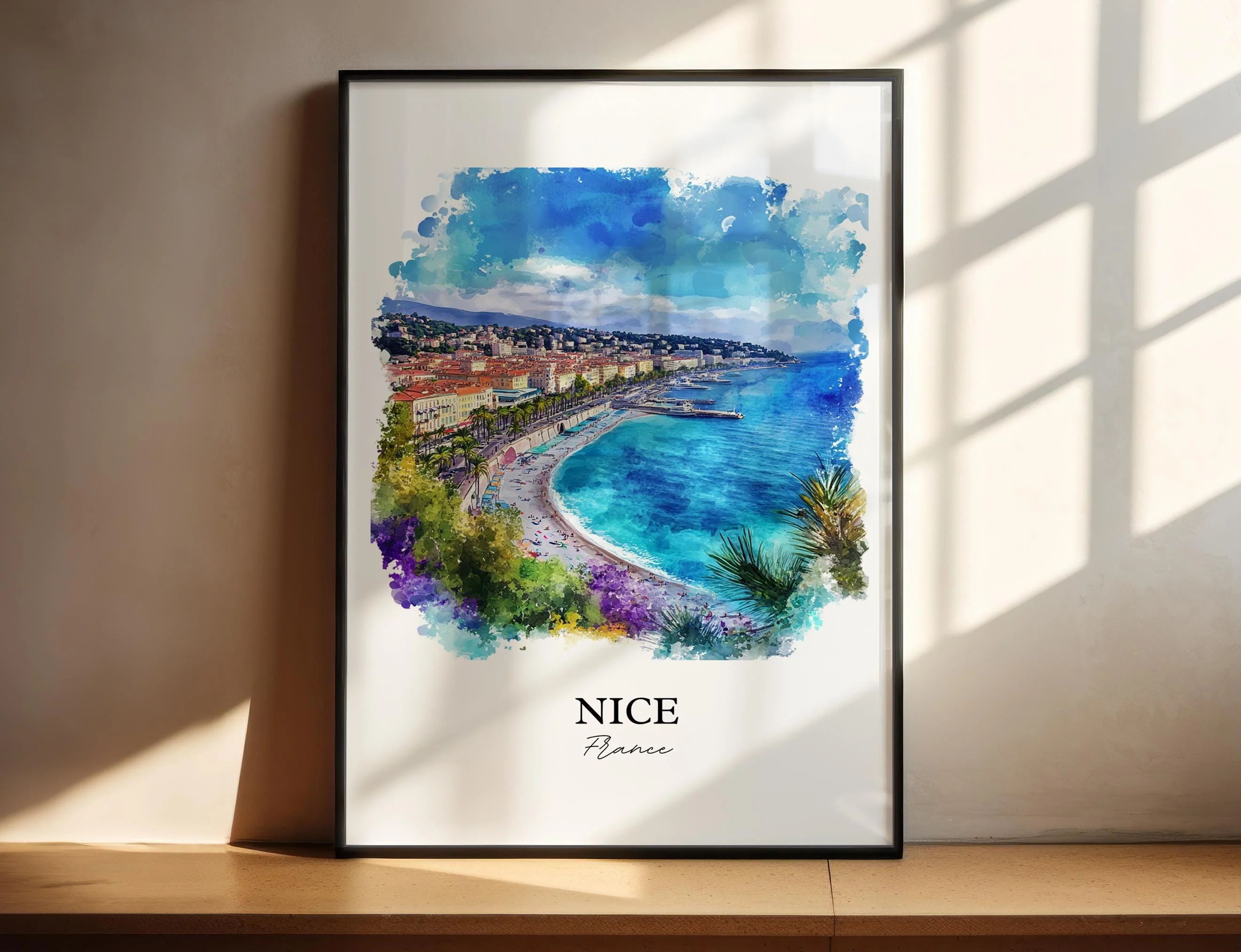 Nice, France – Watercolor Art Print of French Riviera