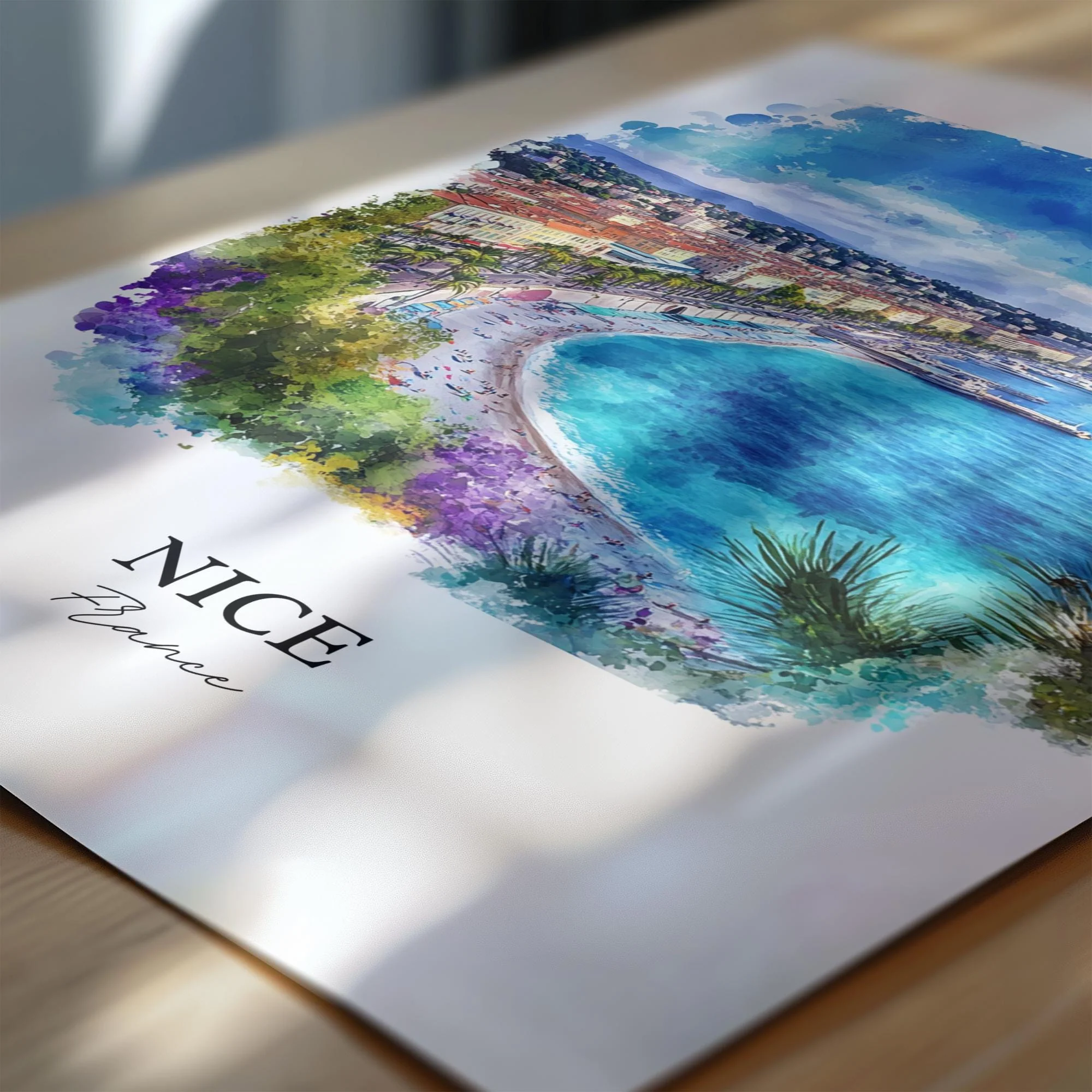 Nice, France – Watercolor Art Print of French Riviera - Image 2