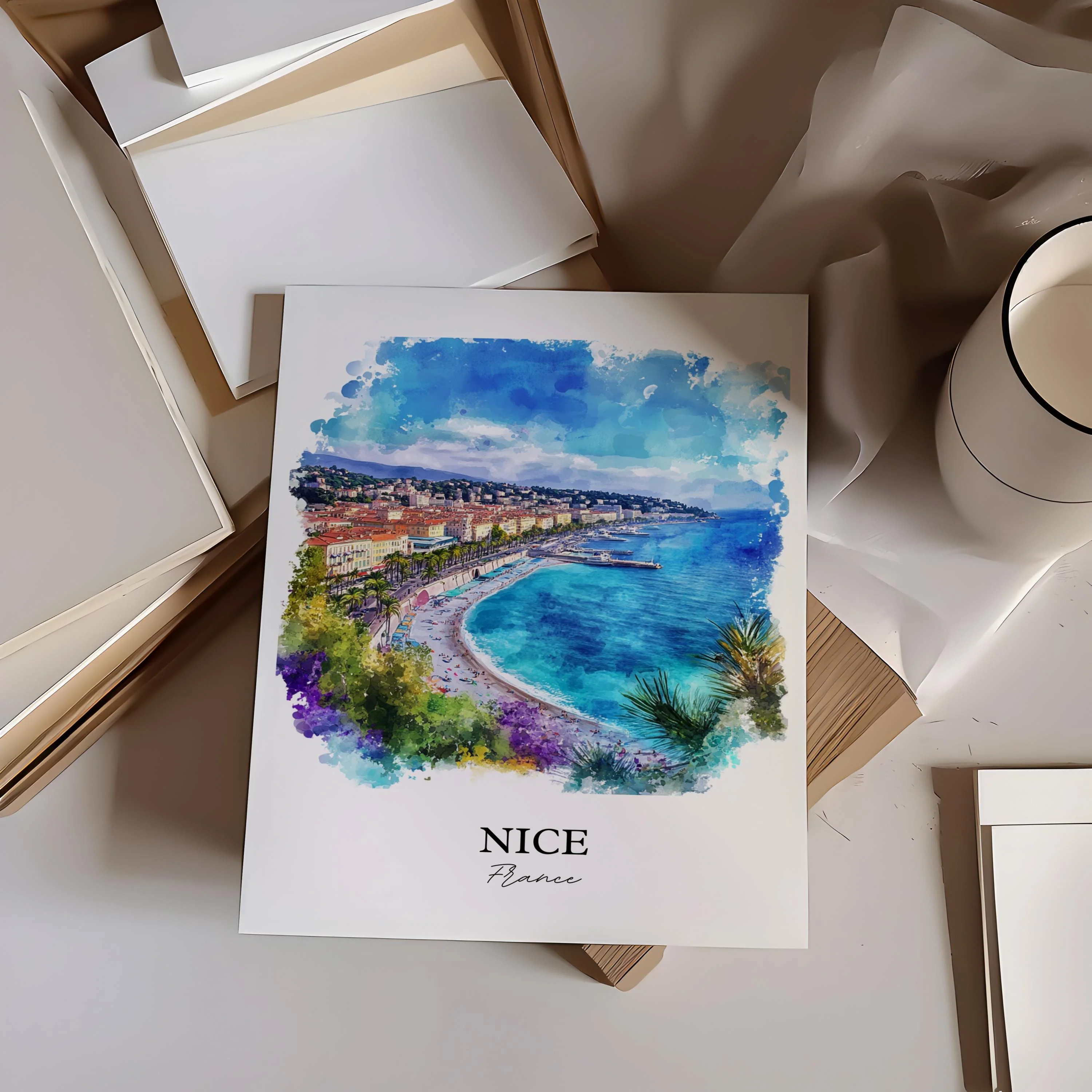 Nice, France – Watercolor Art Print of French Riviera - Image 5