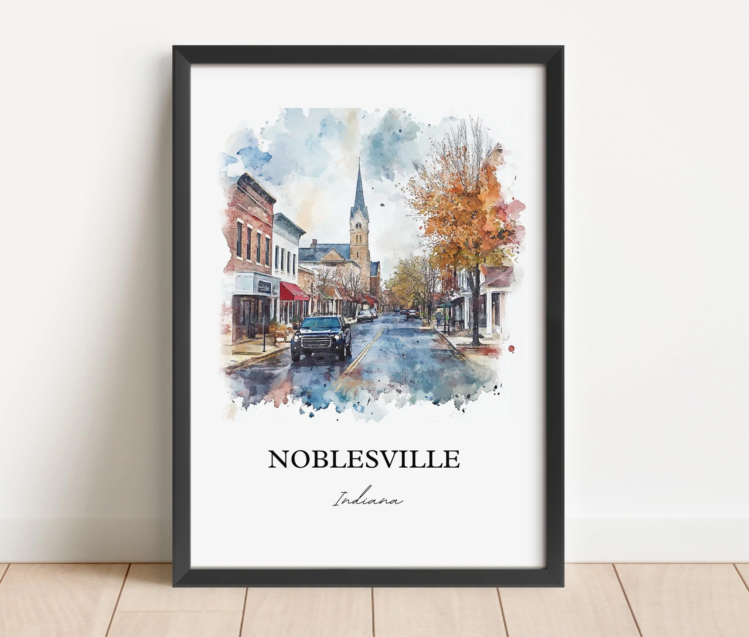 Noblesville, IN, Indiana – Watercolor Art Print - Image 2