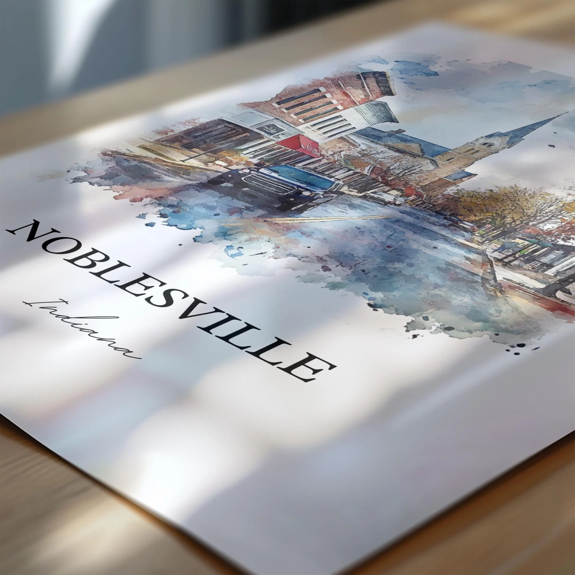 Noblesville, IN, Indiana – Watercolor Art Print - Image 3