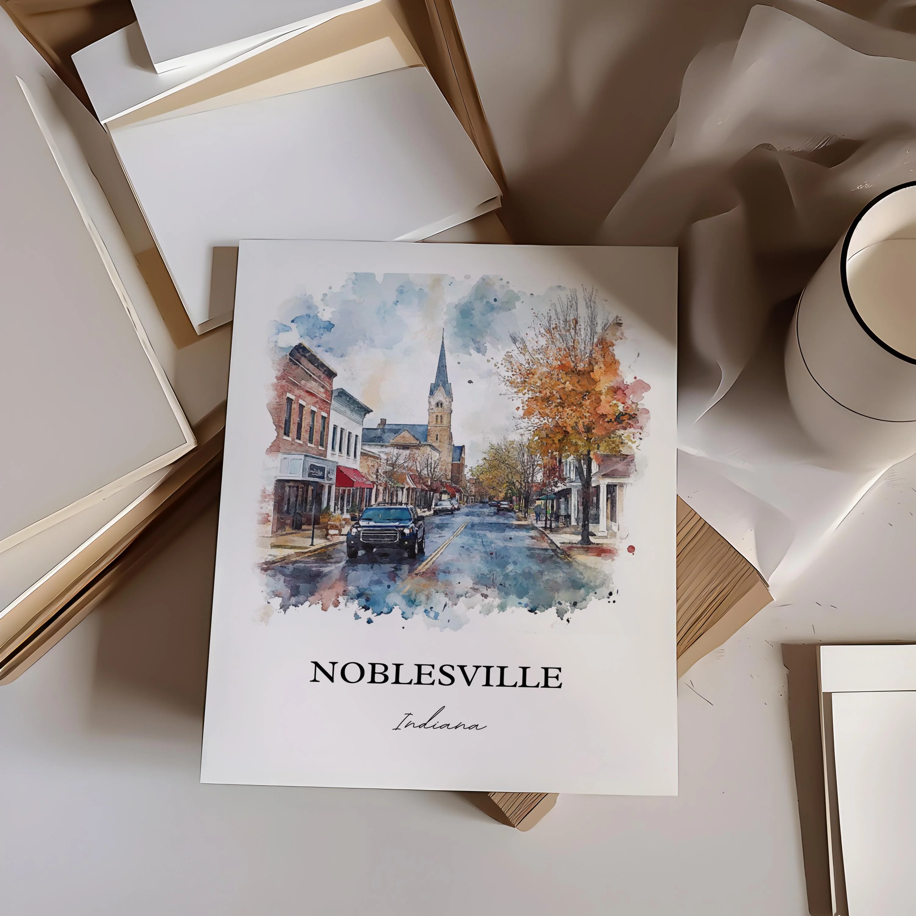 Noblesville, IN, Indiana – Watercolor Art Print - Image 5