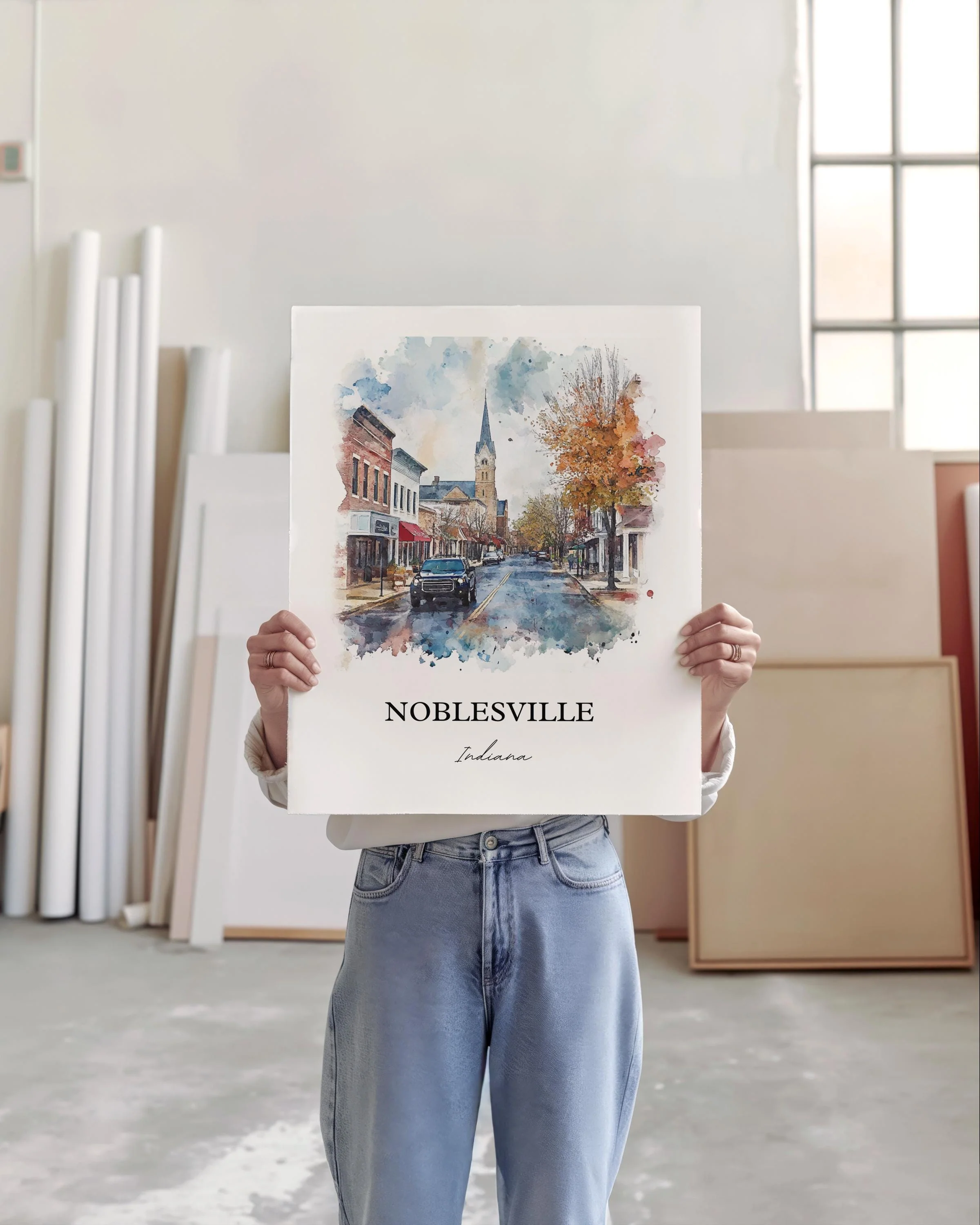 Noblesville, IN, Indiana – Watercolor Art Print - Image 6